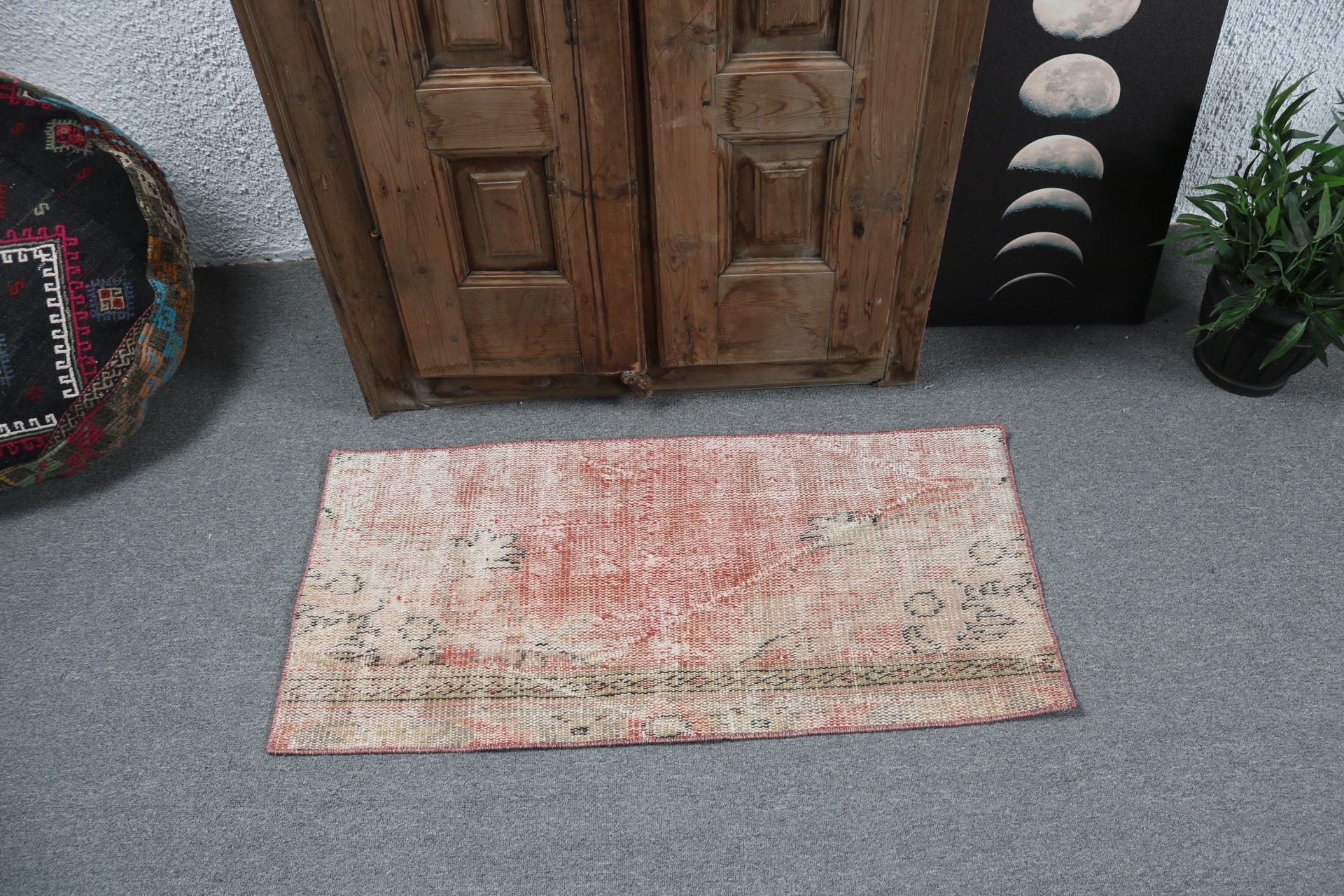 Duvara Asılı Halı, Küçük Vintage Halı, Oryantal Halı, 1.6x3.3 ft Küçük Halılar, Kırmızı Fas Halıları, Türk Halıları, Vintage Halı