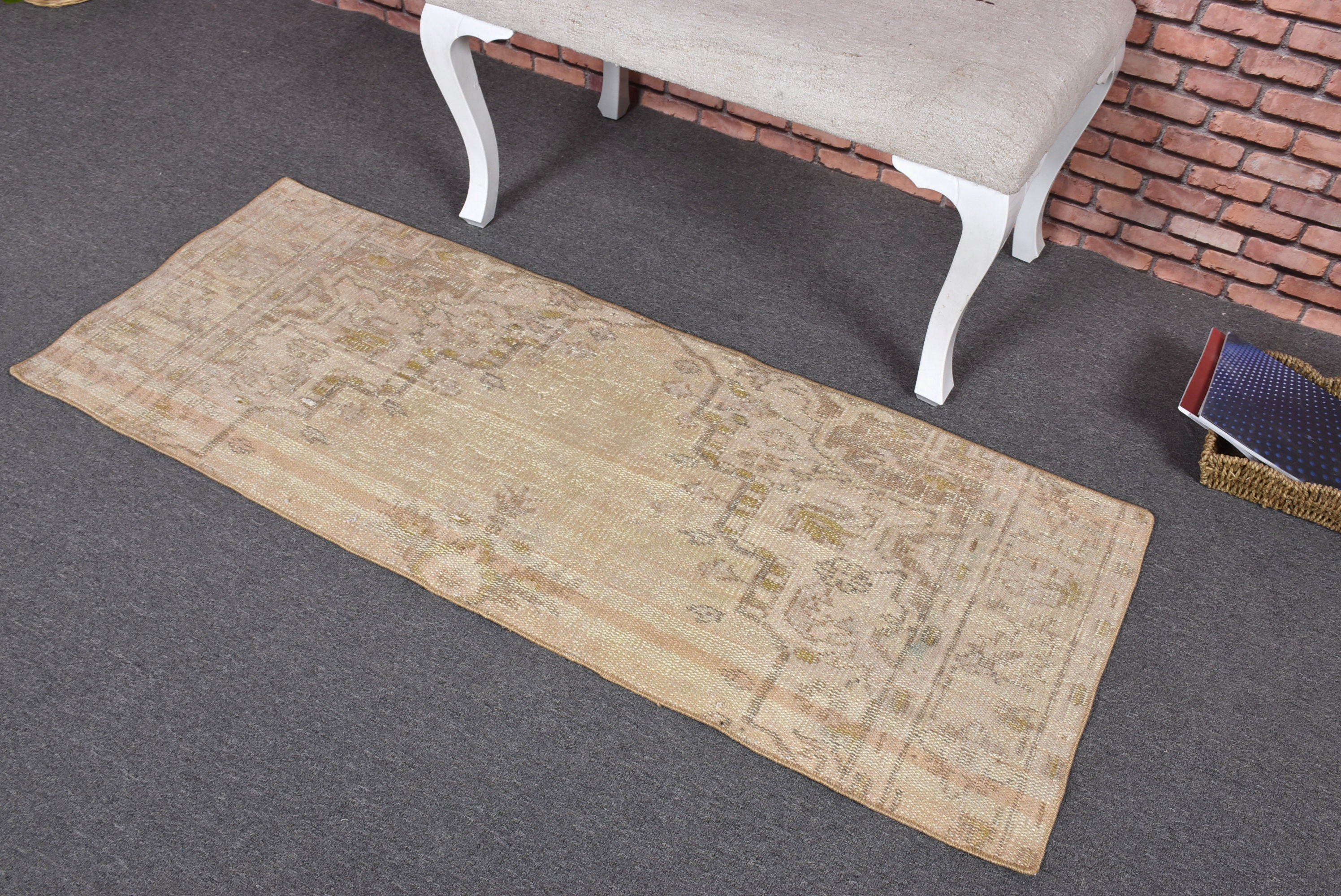 Bath Rug, Bathroom Rugs, Vintage Rug, Rugs for Small Vintage, 1.9x5 ft Small Rug, Cool Rug, Beige Wool Rug, Turkish Rugs