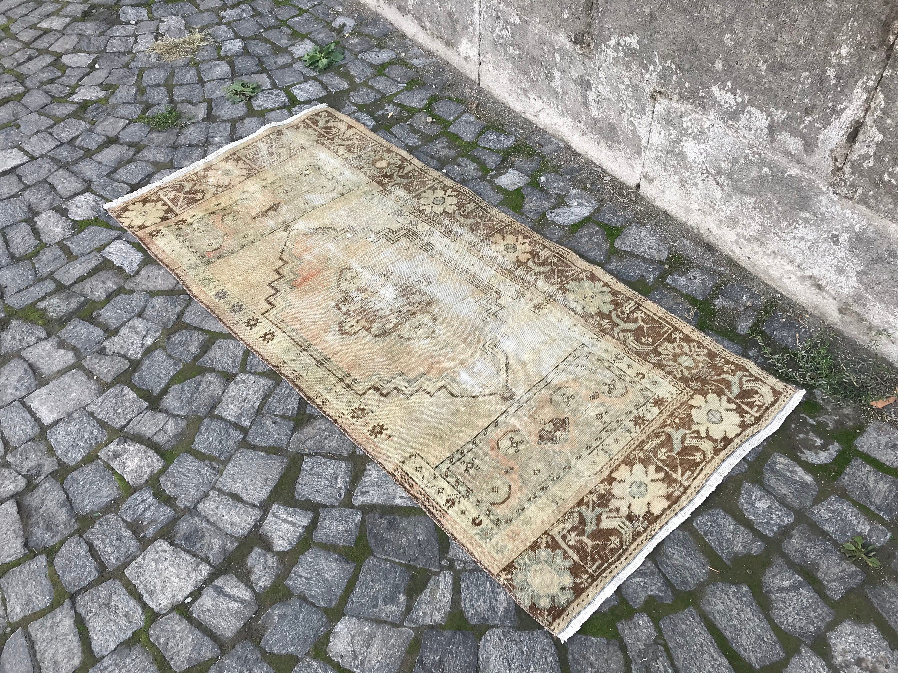 Bej Ev Dekor Halıları, Eklektik Halı, 2.5x5.2 ft Küçük Halı, Yer Halıları, Duvara Asılı Halı, Türk Halıları, Yün Halı, Vintage Halı, Yatak Odası Halıları