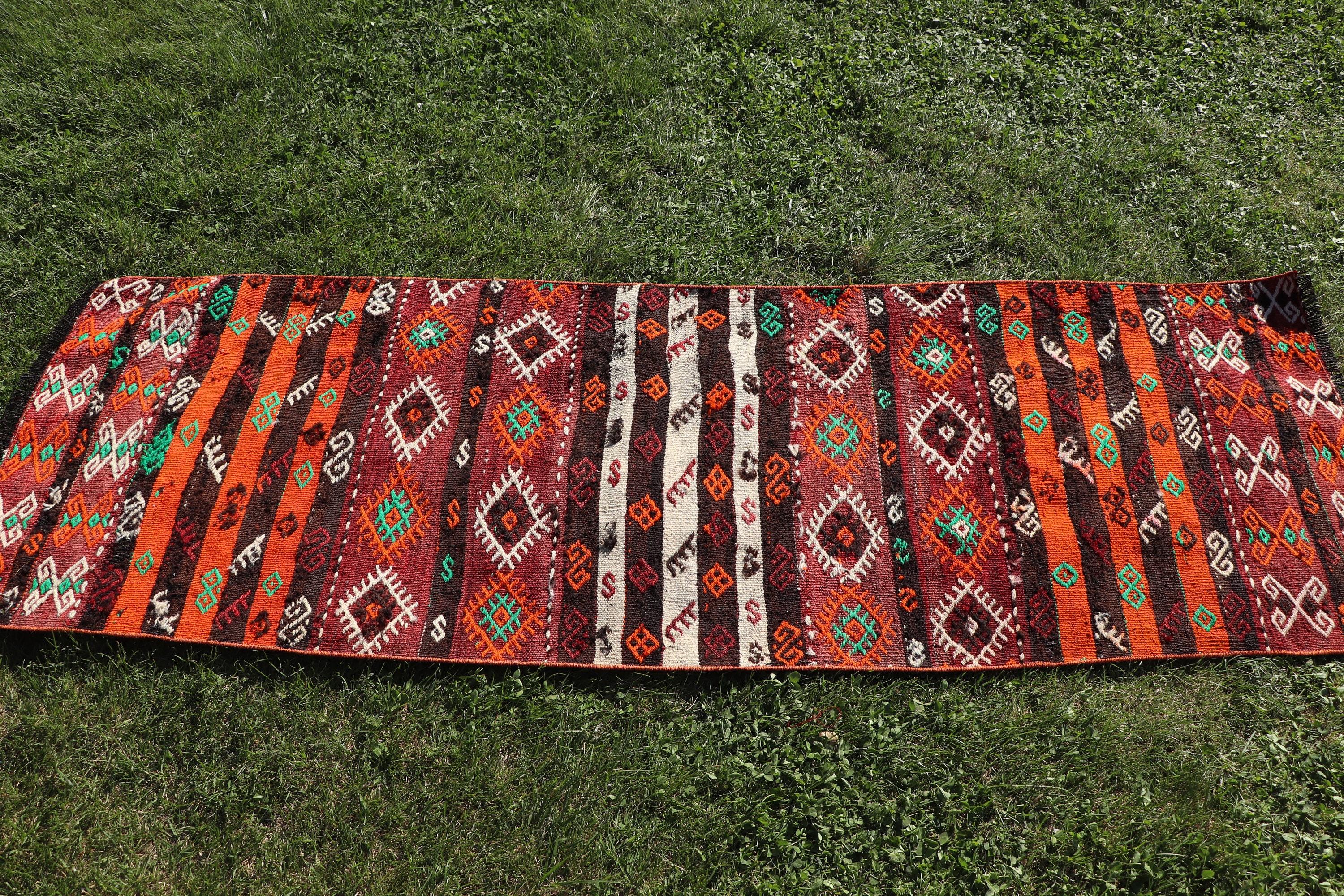 Kilim, Türk Halısı, Vintage Yolluk Halısı, 2.1x6.3 ft Koşucu Halısı, Koridor Halısı, Turuncu Boho Halısı, Lüks Halılar, Yün Halısı, Vintage Halı