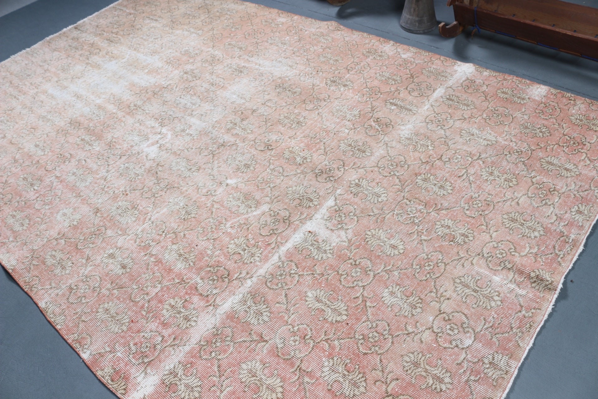 Bedroom Rugs, Pink Bedroom Rug, Retro Rug, Salon Rug, Wool Rug, Turkish Rug, Old Rug, 6.7x10.4 ft Large Rugs, Vintage Rug, Living Room Rug