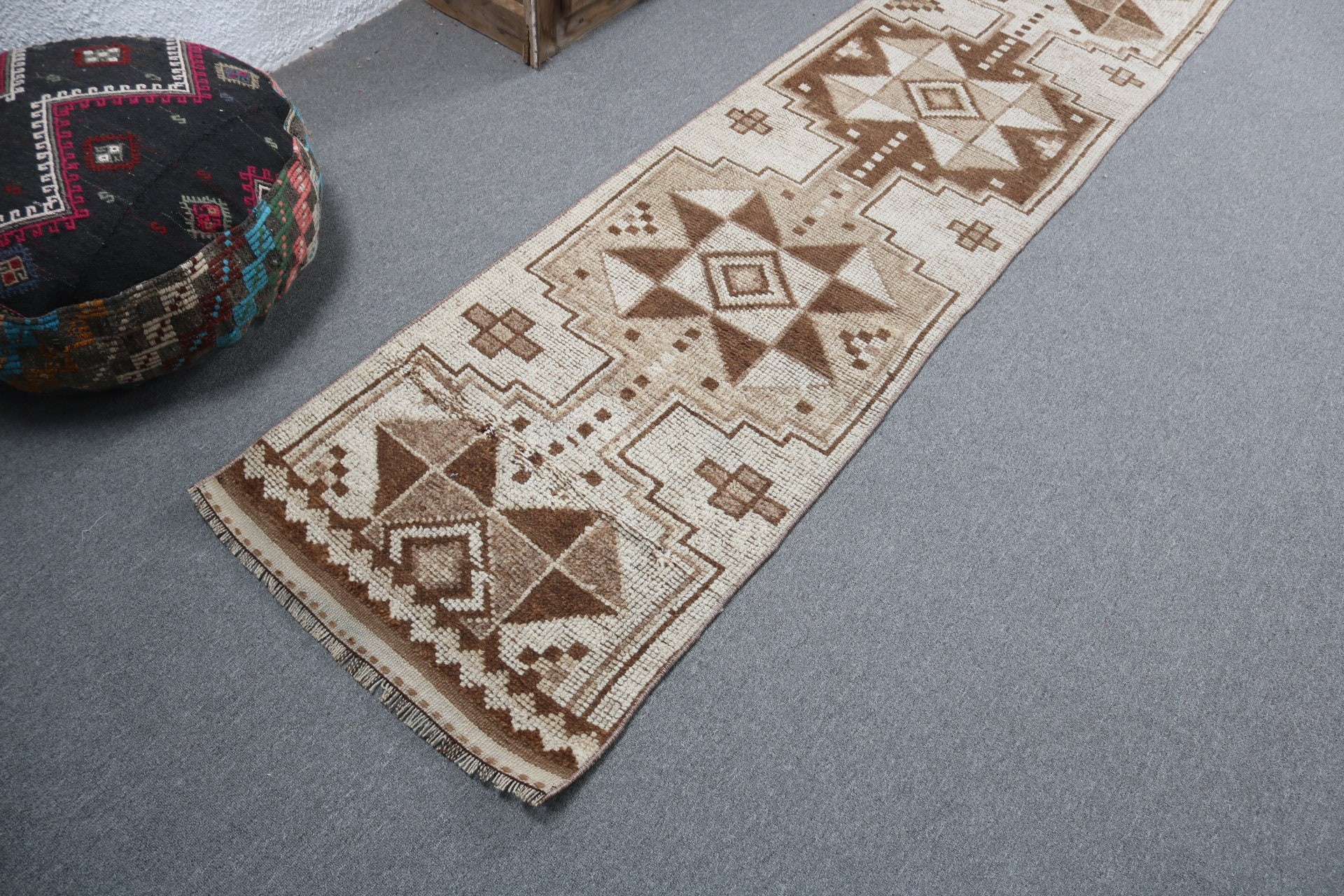 Handmade Rug, Beige Antique Rug, Stair Rugs, Oushak Rug, Turkish Rugs, Vintage Rug, Kitchen Rugs, 2.2x11.7 ft Runner Rugs