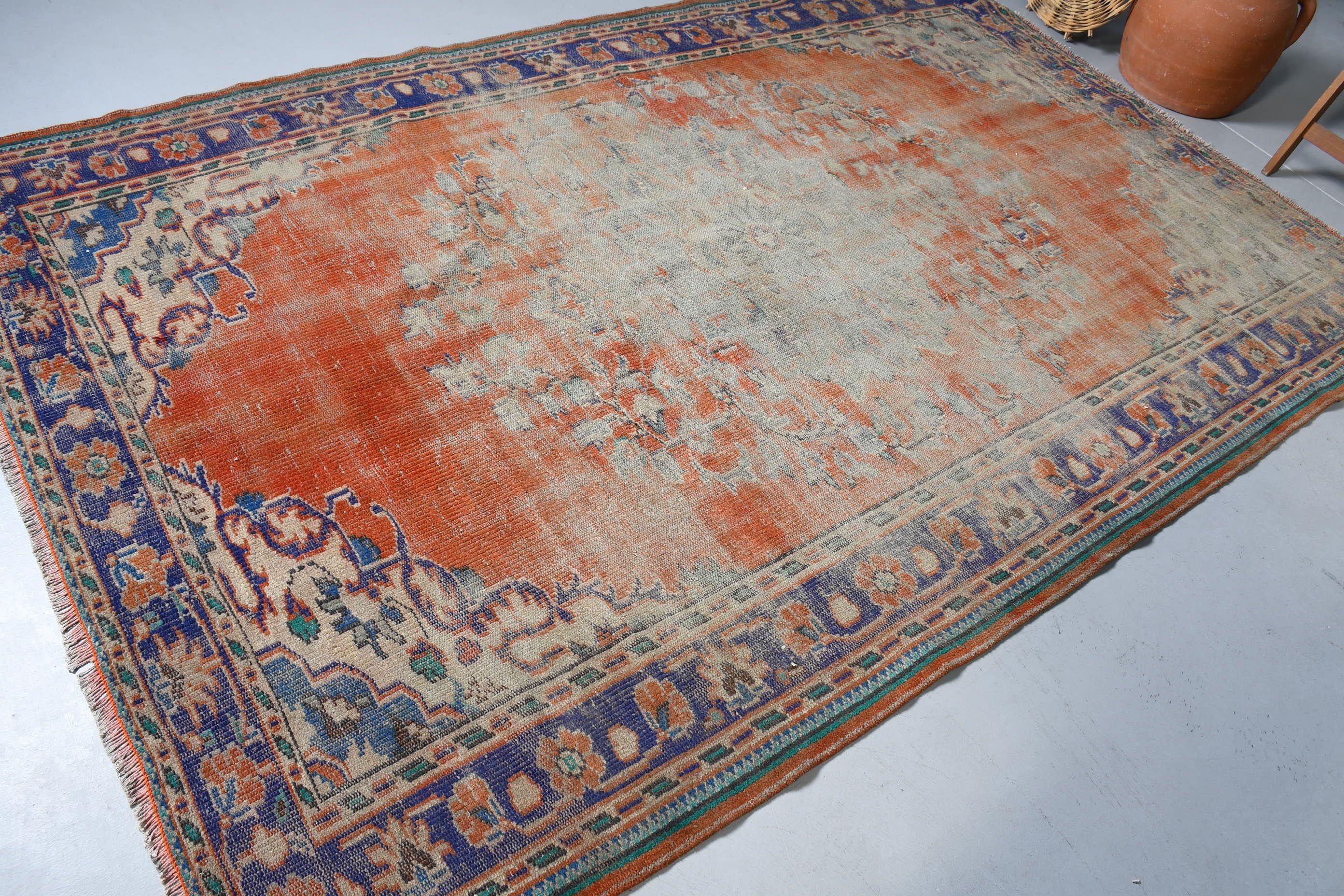 Vintage Rugs, Rugs for Living Room, Floor Rugs, Moroccan Rug, Turkish Rugs, Dining Room Rugs, Orange Bedroom Rugs, 5.9x9.2 ft Large Rug