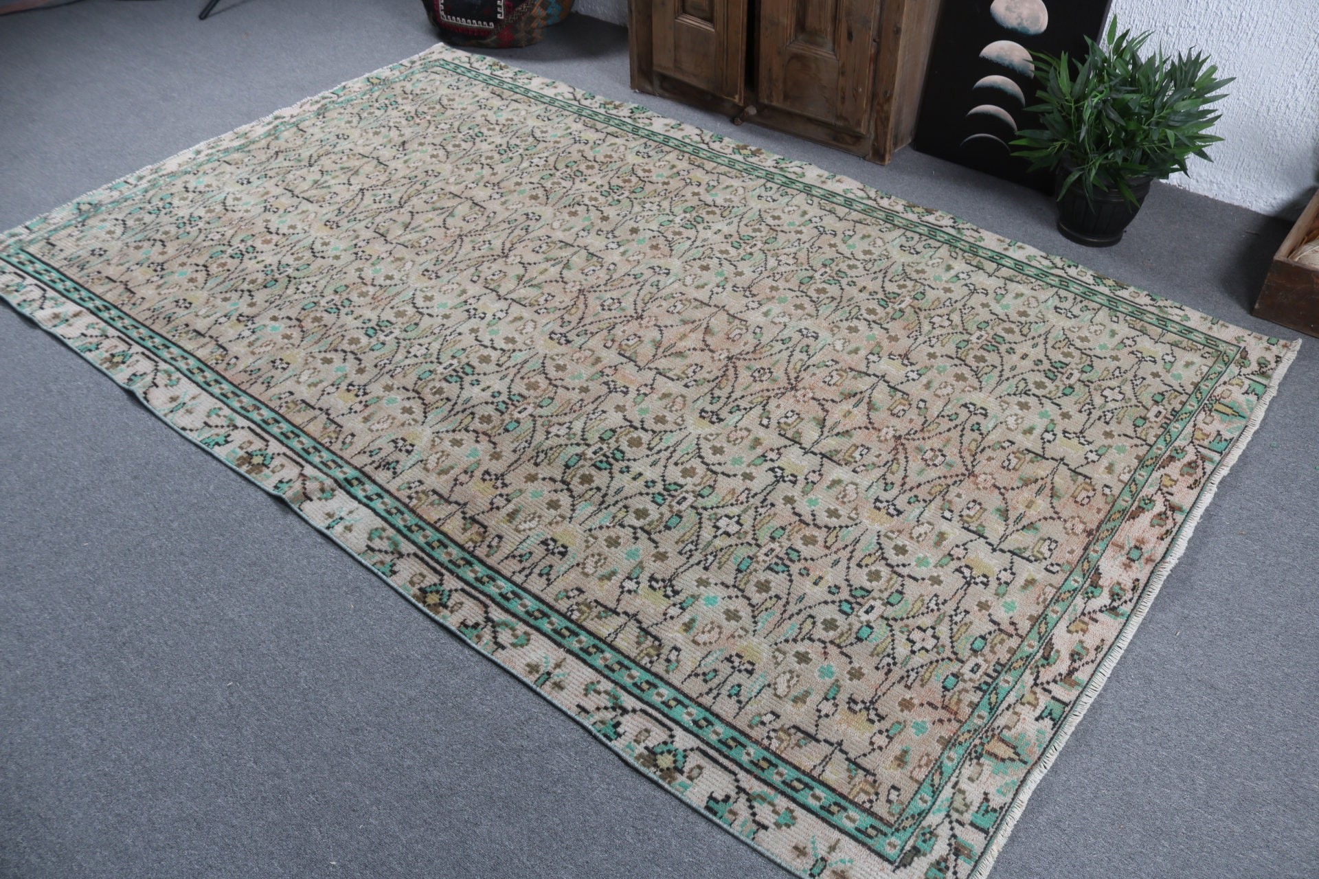 5.4x9 ft Büyük Halılar, Açıklama Halıları, Büyük Oushak Halısı, Büyük Vintage Halısı, Türk Halısı, Vintage Halıları, Kahverengi Ev Dekor Halısı, Mutfak Halıları