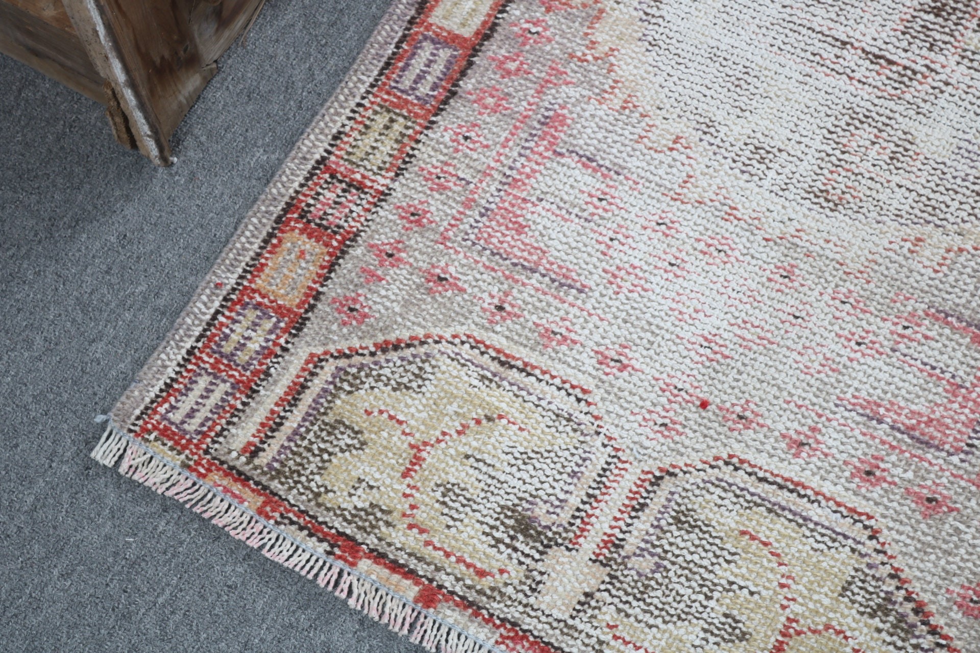 Küçük Boho Halılar, Açıklama Halıları, Türk Halıları, Fas Halıları, 2,1x4,2 ft Küçük Halı, Kapı Paspas Halısı, Vintage Halı, Gri Açıklama Halısı