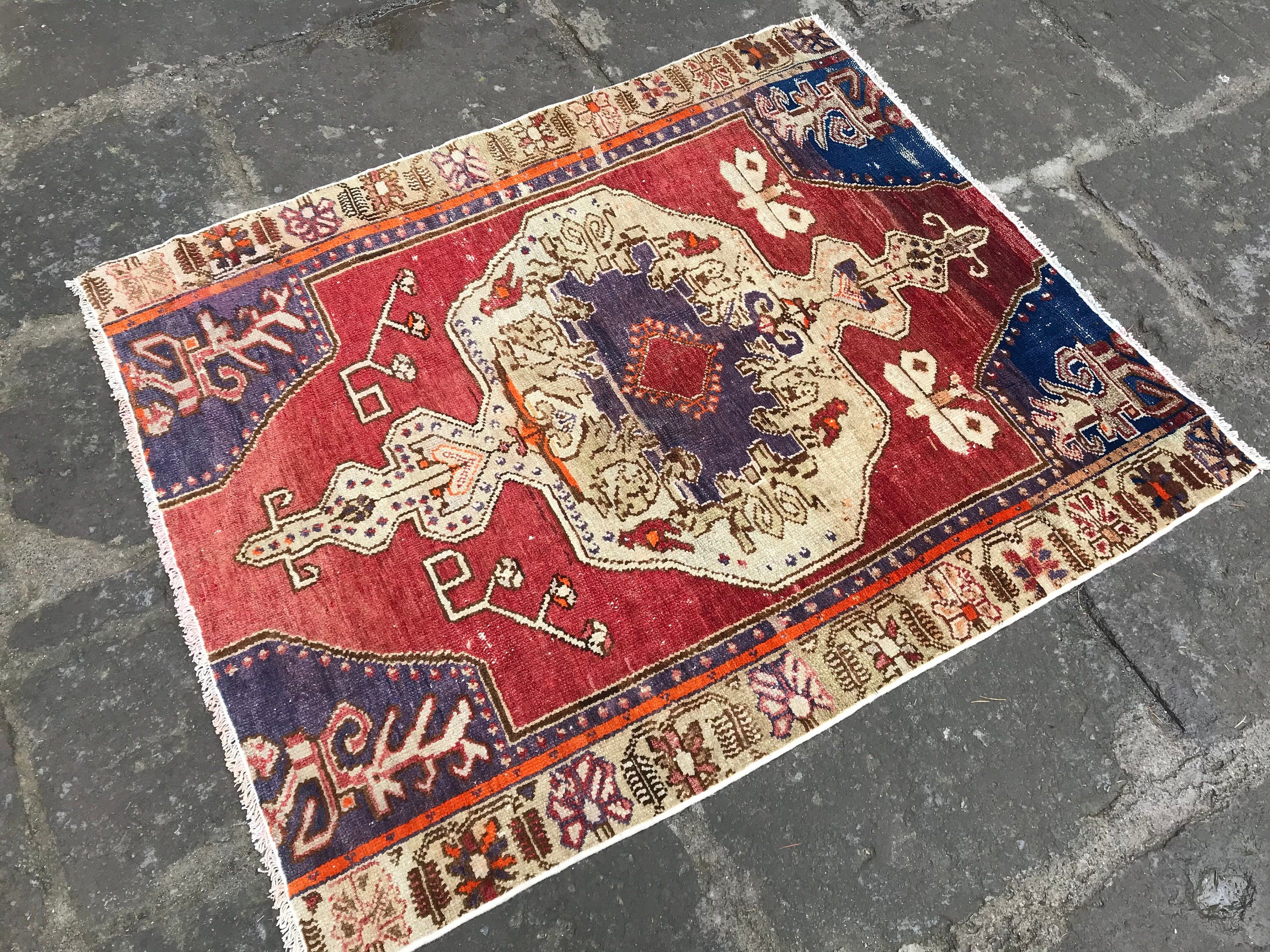 Rugs for Bath, Cool Rugs, Entry Rug, Wall Hanging Rugs, Turkish Rugs, Red Oriental Rug, Vintage Rugs, 3.5x4.2 ft Small Rugs, Antique Rug