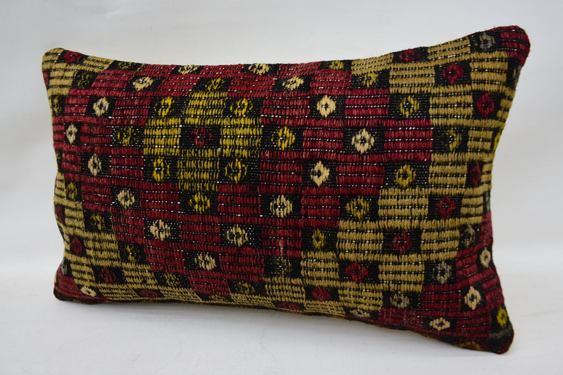 Authentic Pillow, Kilim Pillow Cover, Vintage Kilim Pillow, Interior Designer Pillow, 12"x20" Red Pillow Sham, Retro Pillow Cover