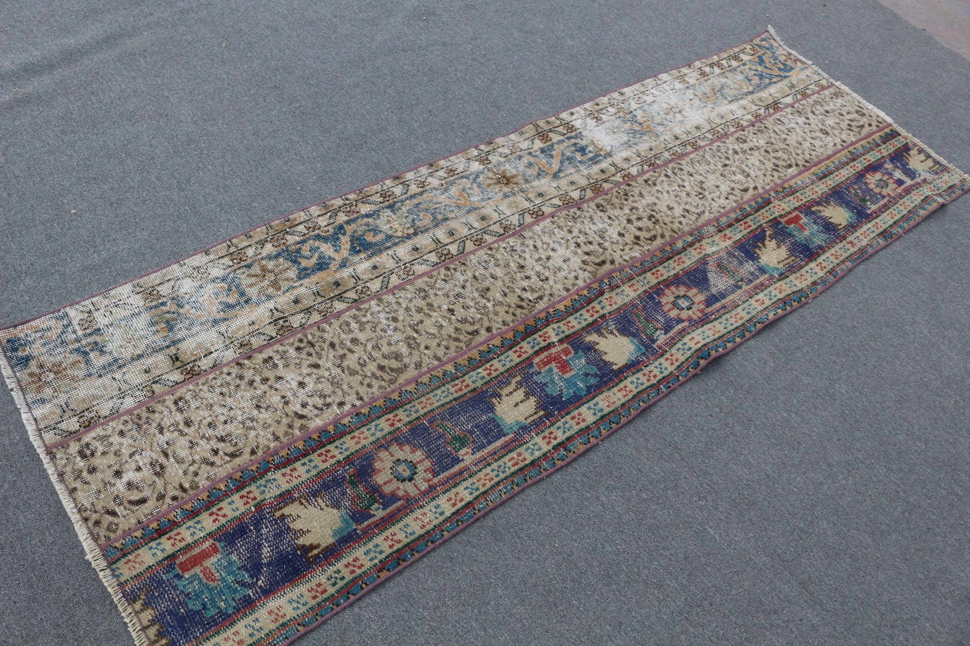 Blue Wool Rug, Floor Rug, Organic Rugs, Kitchen Rugs, 2.5x7.4 ft Runner Rug, Vintage Rug, Turkish Rug, Rugs for Corridor