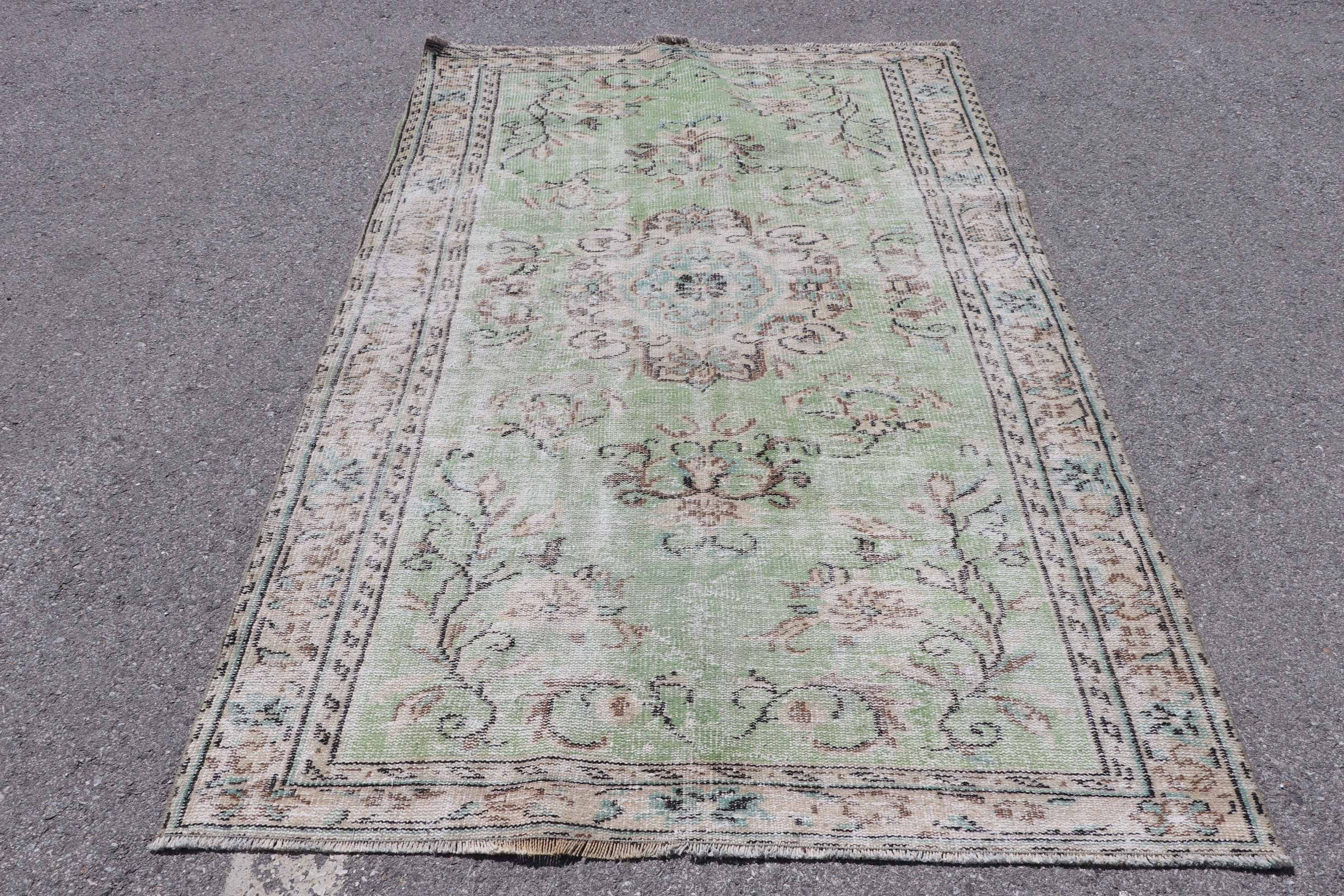 Turkish Rug, Vintage Rug, Nursery Rugs, Kitchen Rug, Green Wool Rugs, 4.7x7.8 ft Area Rugs, Anatolian Rug, Moroccan Rug, Rugs for Indoor