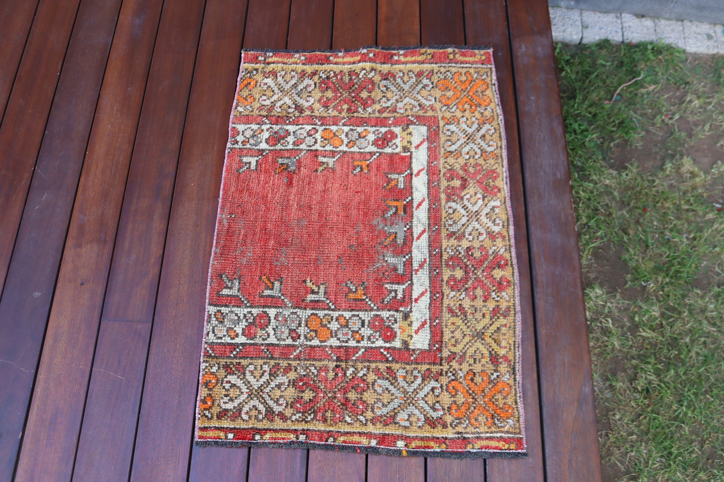 Türk Halıları, Küçük Vintage Halı, Boho Halıları, Oushak Halıları, Vintage Halıları, Araba Paspas Halısı, Düz Dokuma Halı, Kırmızı 1.7x2.6 ft Küçük Halı