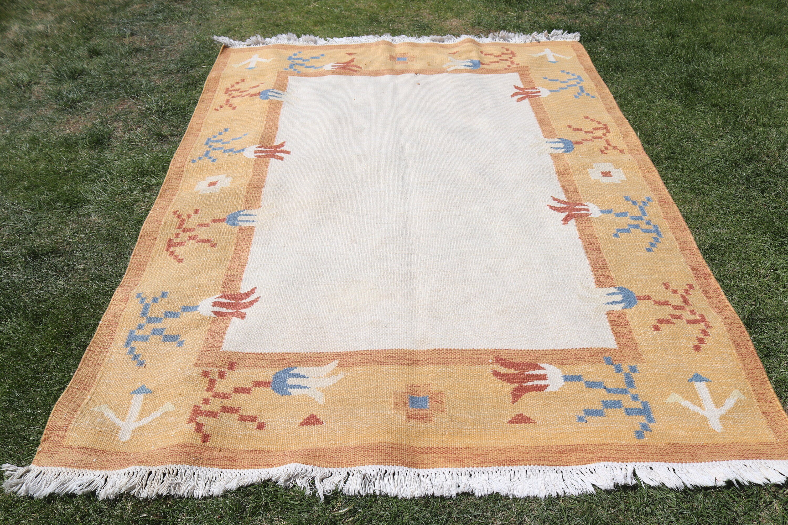 5,6x7,1 ft Alan Halısı, Kilim, Boho Alan Kilimi, Sarı Oryantal Halılar, Açıklama Halıları, Oushak Bölge Halıları, Türk Halıları, Vintage Halı