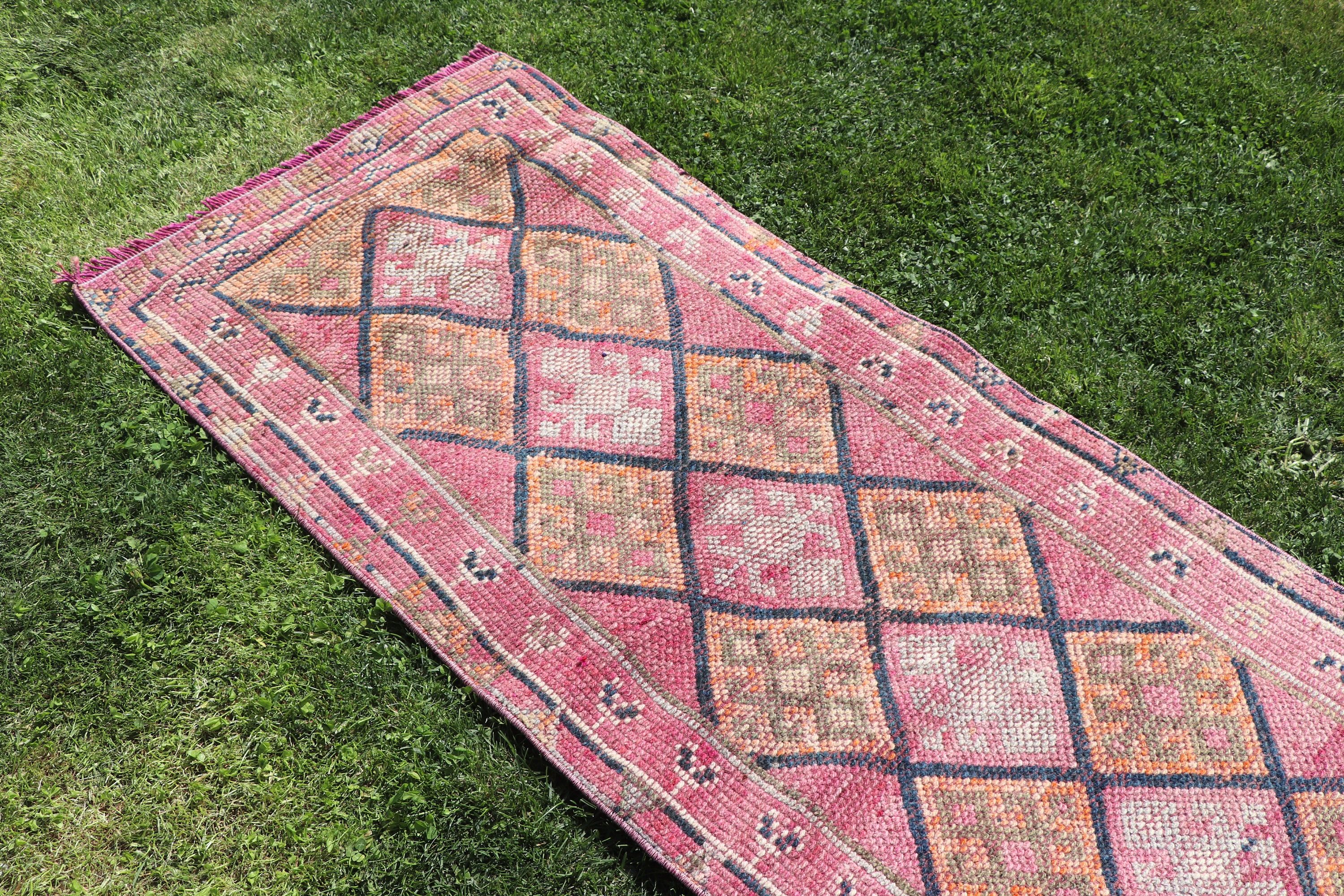 Beni Ourain Runner Rug, Turkish Rug, Vintage Rug, Vintage Runner Rugs, Oushak Rugs, Pink Handwoven Rug, Floor Rugs, 2.3x11.6 ft Runner Rug