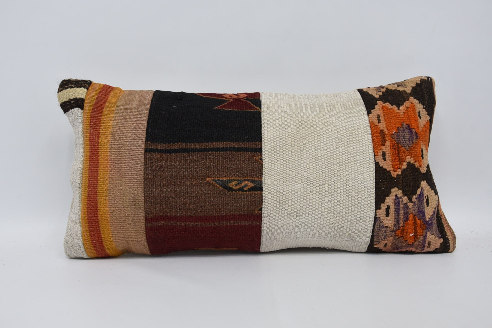 12"x24" Brown Pillow Sham, Kilim Cushion Sham, Turkish Pillow, Throw Kilim Pillow, Handwoven Pillow Cover Pillow Sham, Luxury Cushion