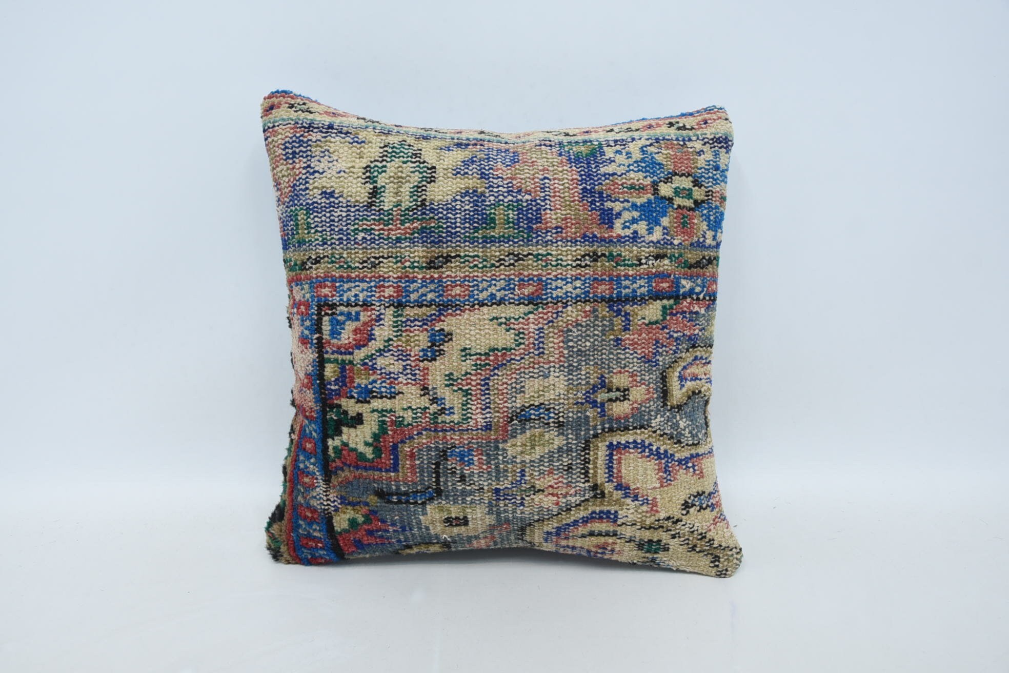 Turkish Rugs Cushion, Gift Pillow, Turkish Pillow, 18"x18" Blue Pillow Case, Boho Pillow Sham Cover, Anatolian Cushion Case