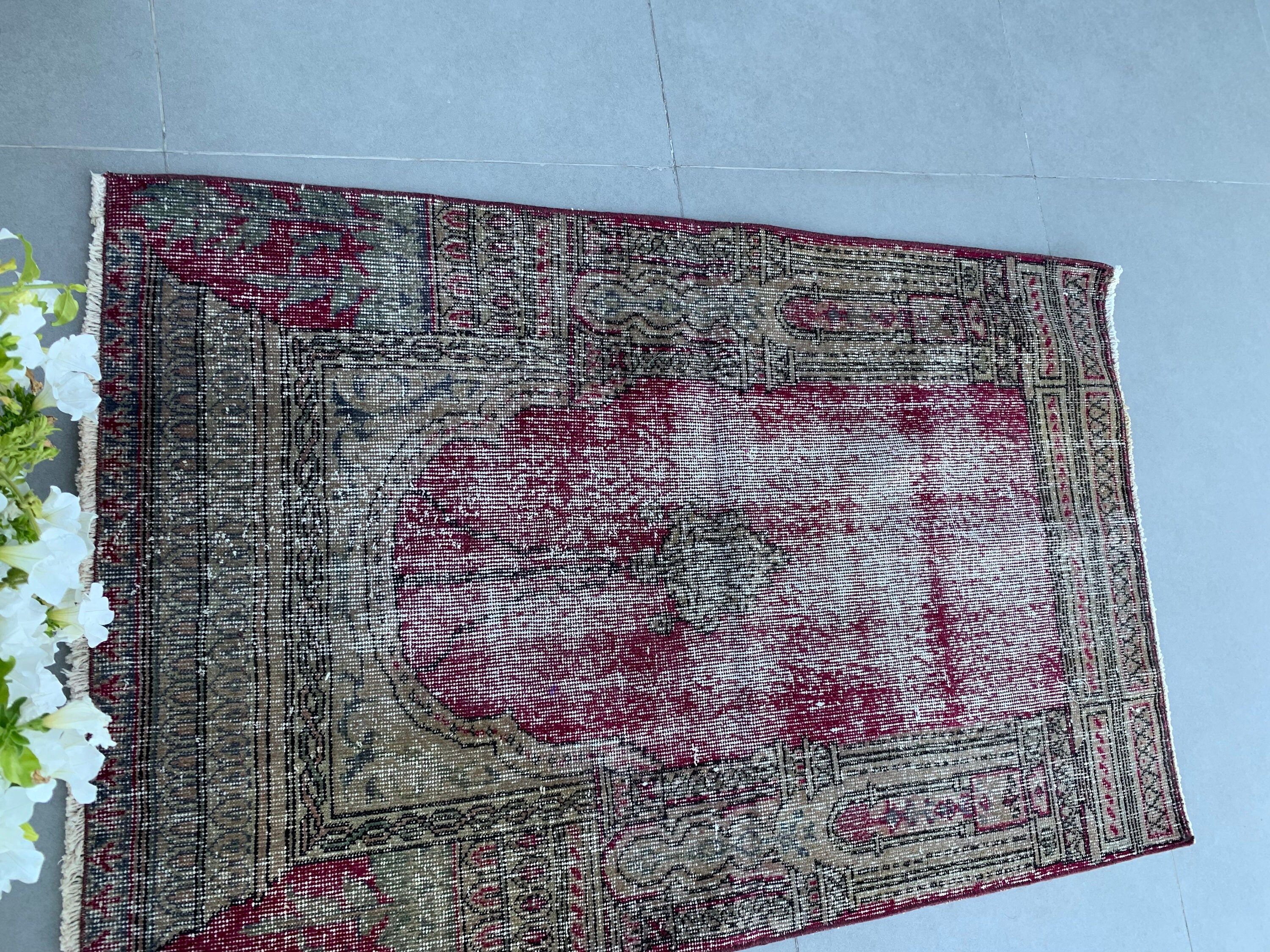 Vintage Rug, Door Mat Rug, Bath Rug, Red Moroccan Rugs, Rugs for Bathroom, Cool Rug, Turkish Rug, 2.9x4.5 ft Small Rug, Home Decor Rugs