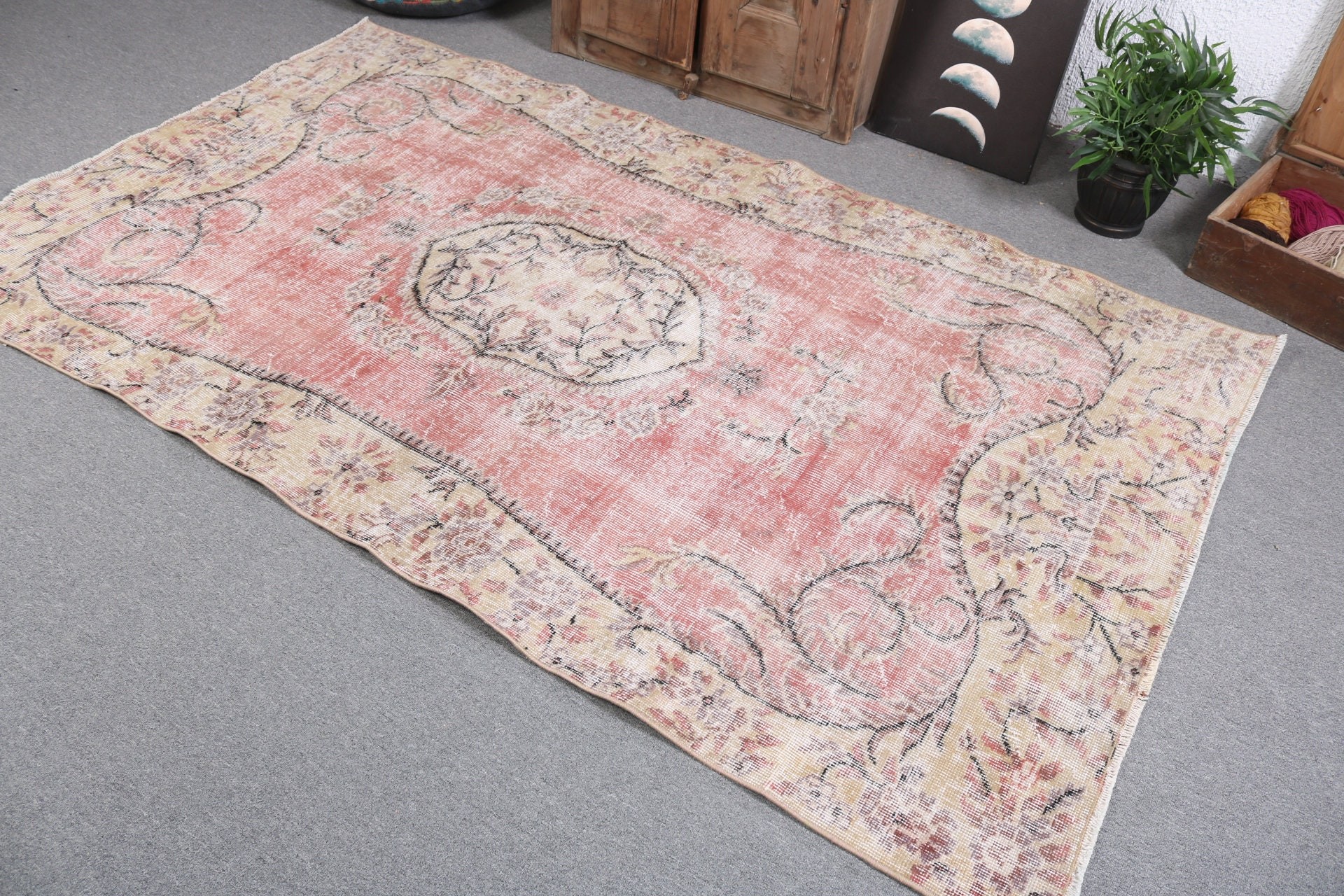 Bohemian Rug, Indoor Rugs, 4.7x7.9 ft Area Rugs, Turkish Rug, Floor Rug, Vintage Rugs, Kitchen Rugs, Neutral Rug, Red Handwoven Rug