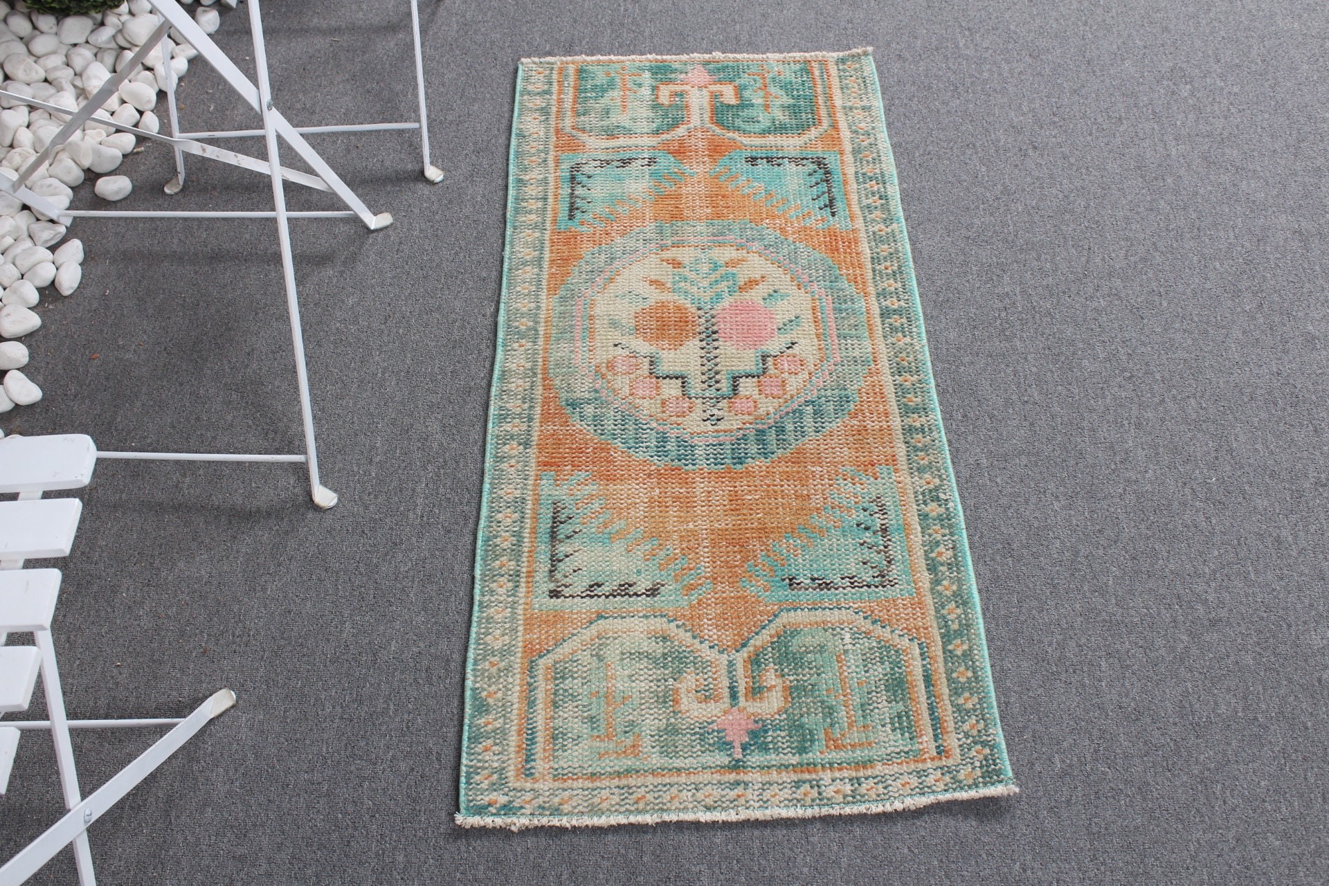 Fas Halısı, Giriş Halısı, 1.8x3.7 ft Küçük Halı, Vintage Halılar, Turuncu Oryantal Halılar, Antika Halı, Türk Halıları, Araba Paspas Halısı, Dekoratif Halı