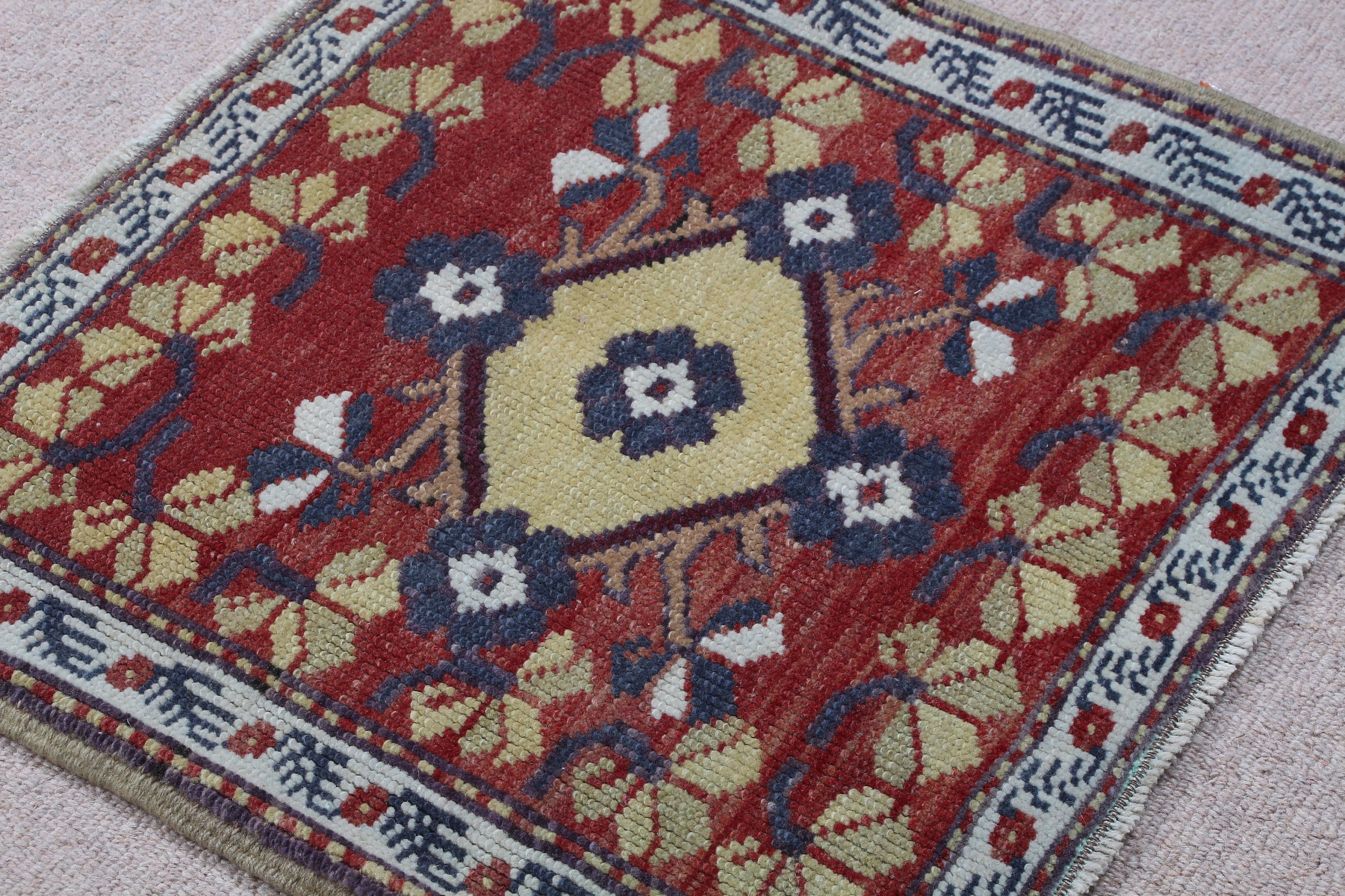 Turkish Rugs, Floor Rug, Nursery Rug, Red Wool Rug, Bedroom Rugs, Rugs for Car Mat, 1.8x1.9 ft Small Rugs, Vintage Rug, Door Mat Rugs