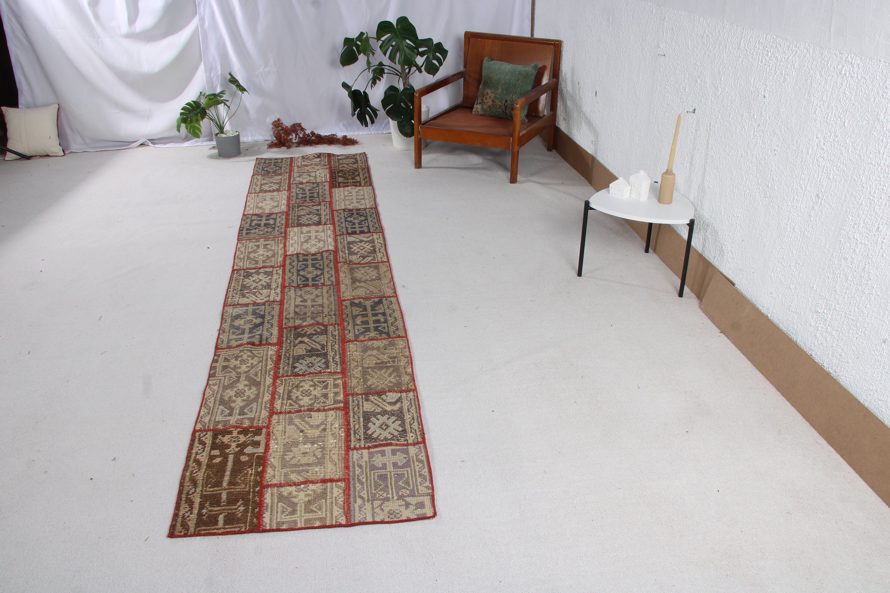 Red Floor Rug, Rugs for Hallway, Kitchen Rugs, Turkish Rug, Neutral Rugs, Bedroom Rug, Corridor Rug, Vintage Rugs, 2.4x10.9 ft Runner Rug