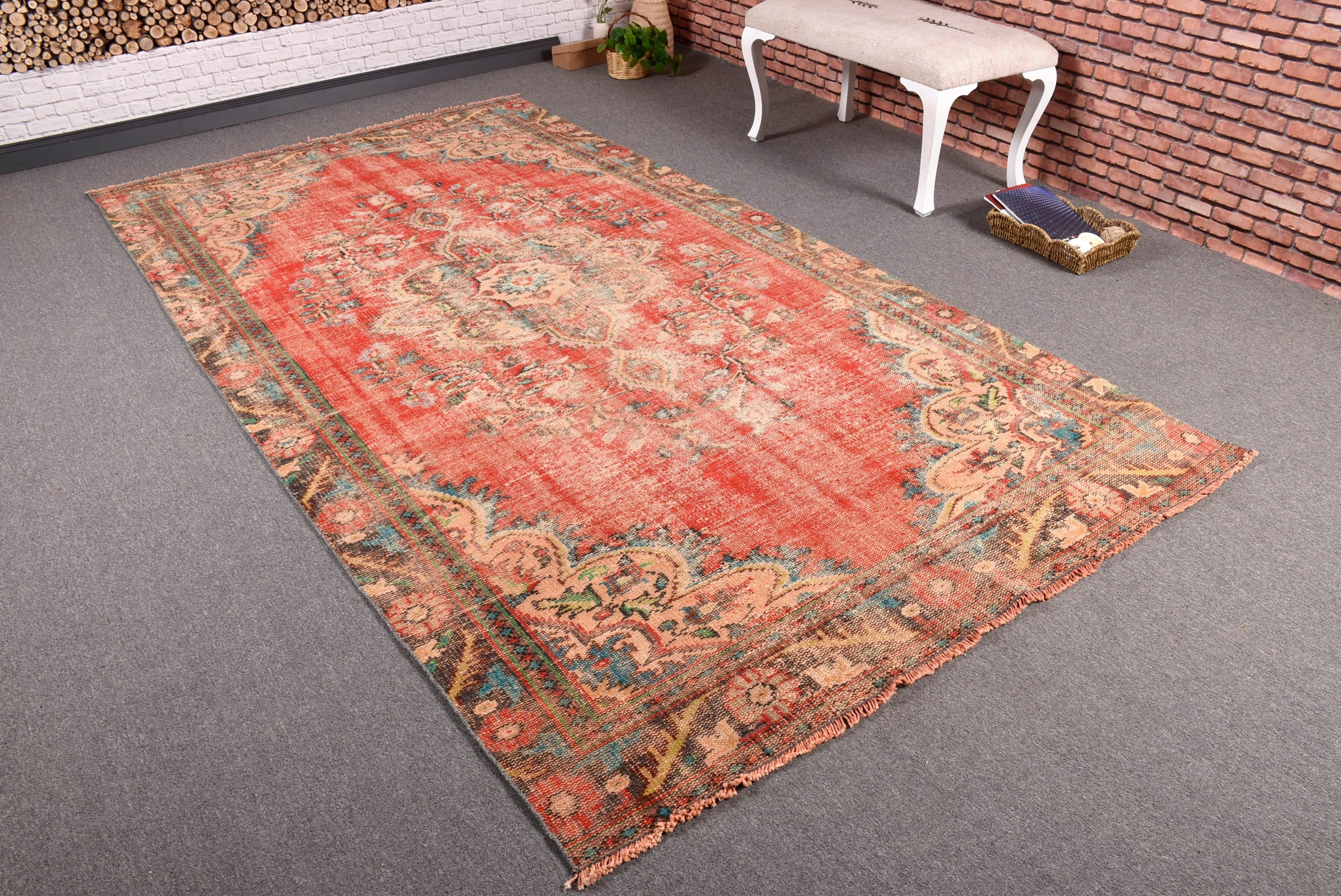 Türk Halıları, Vintage Halı, Boho Halı, 5.4x10.1 ft Büyük Halılar, Anadolu Halısı, Büyük Oushak Halıları, Yemek Odası Halıları, Kırmızı Yatak Odası Halıları