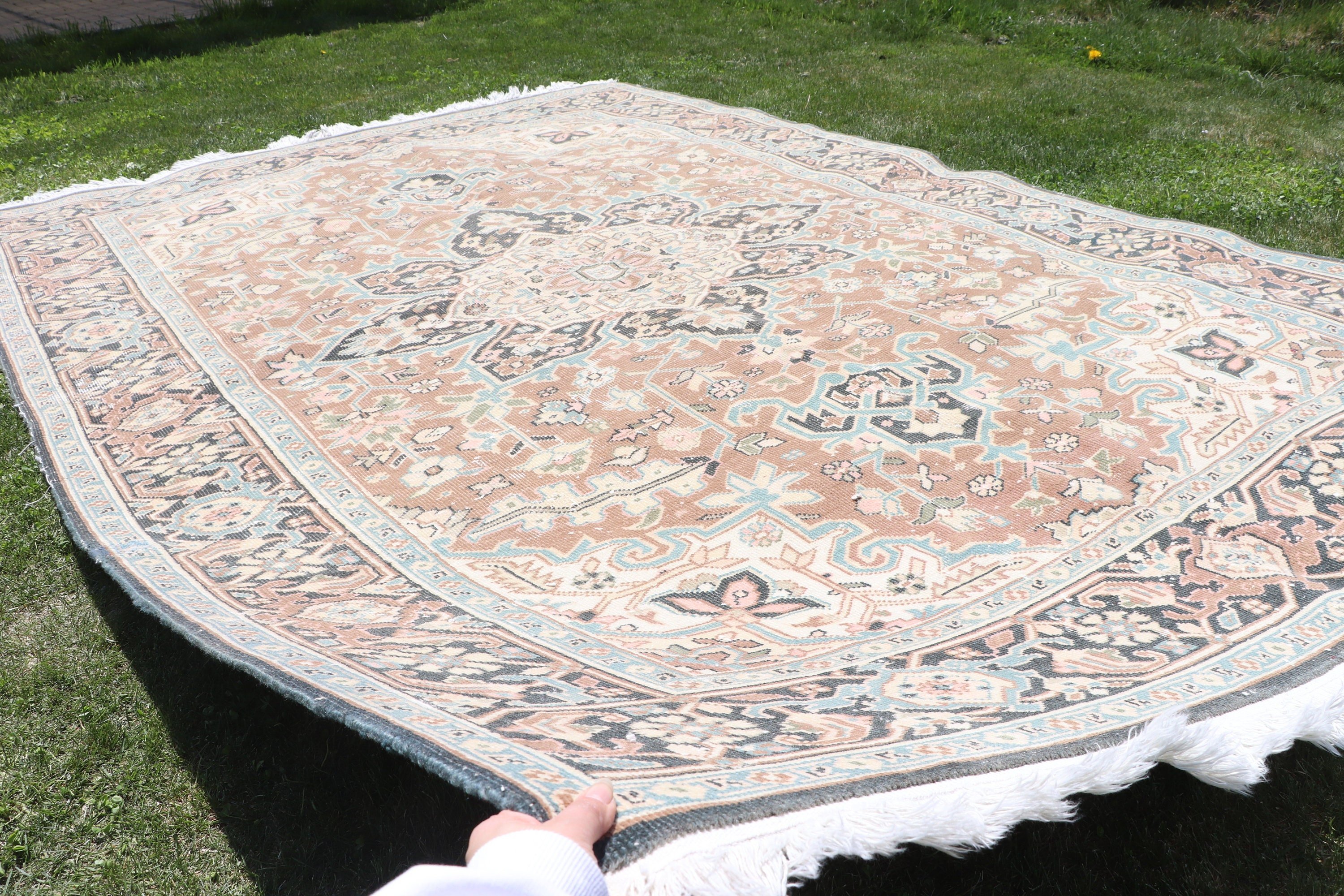 Türk Halısı, Düz Dokuma Halılar, Vintage Halılar, Yün Halılar, Yemek Odası Halıları, Yatak Odası Halıları, Mavi Soğuk Halı, El Dokuma Halılar, 6,7x9,6 ft Büyük Halı