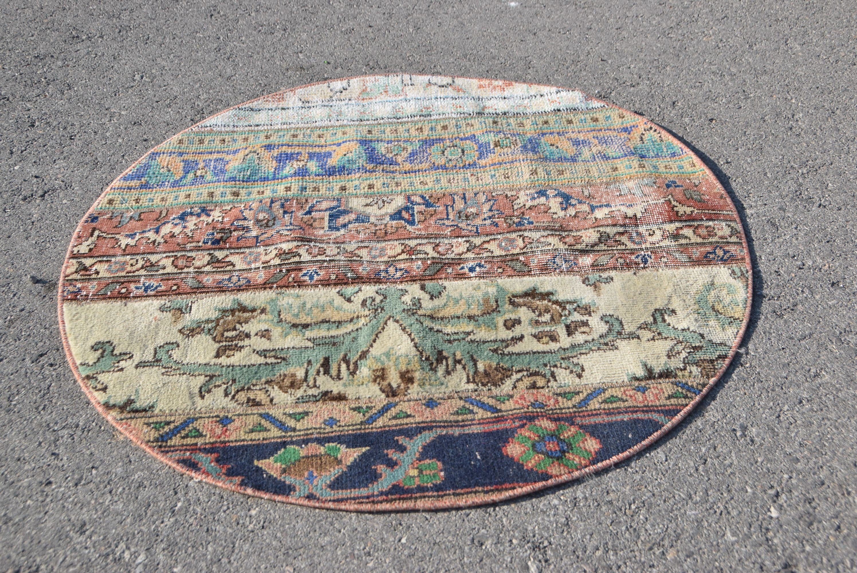 Antique Rug, Bathroom Rug, Door Mat Rug, Vintage Rug, Blue Antique Rug, 3x3 ft Small Rug, Turkish Rugs, Oriental Rug, Rugs for Bedroom