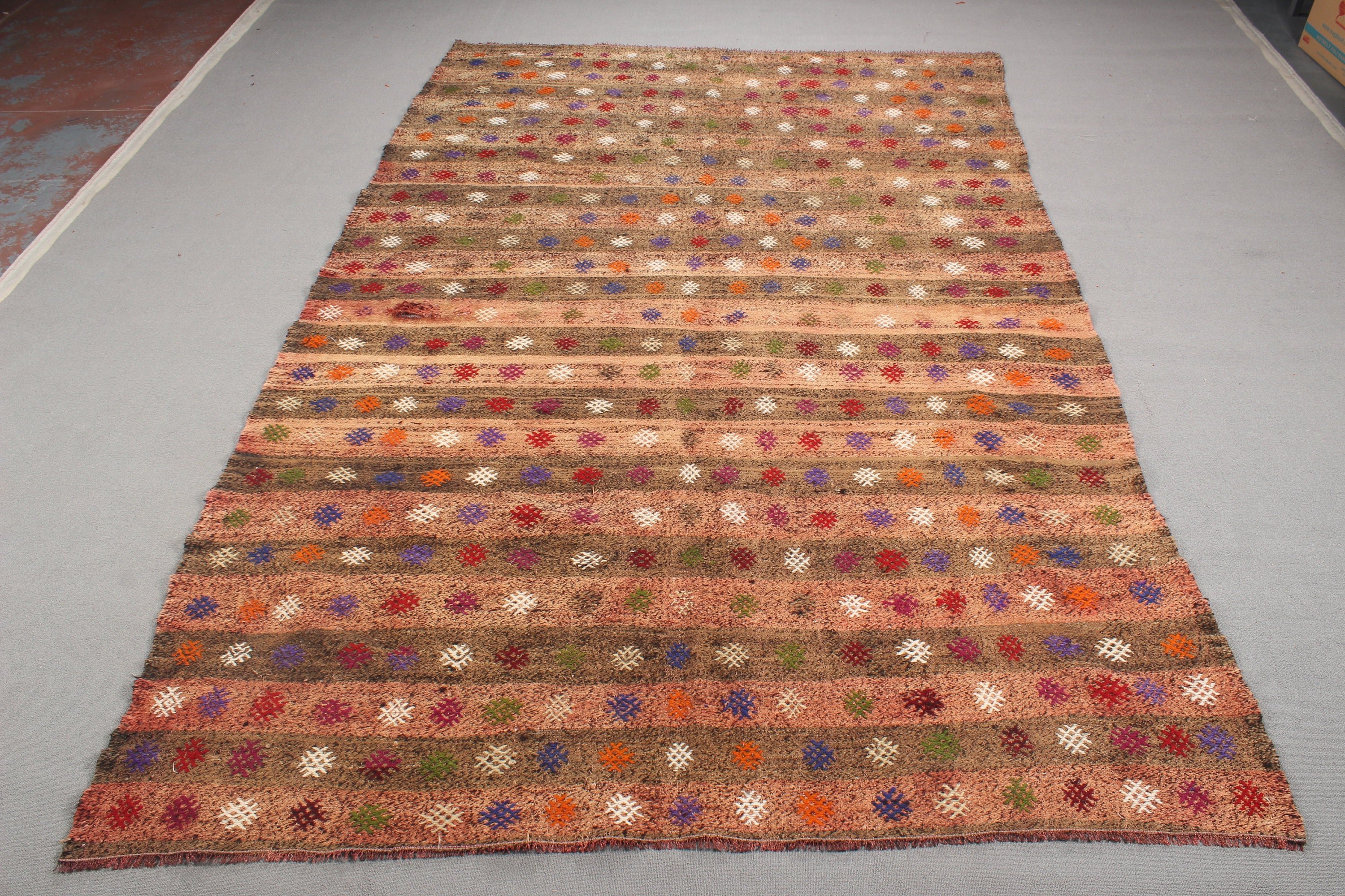 Türk Halısı, Büyük Boy Vintage Halılar, Kilim, 6.8x10.3 ft Büyük Boy Halılar, Oushak Halıları, Vintage Halılar, Boho Halısı, Yün Halıları, Turuncu El Dokuma Halıları