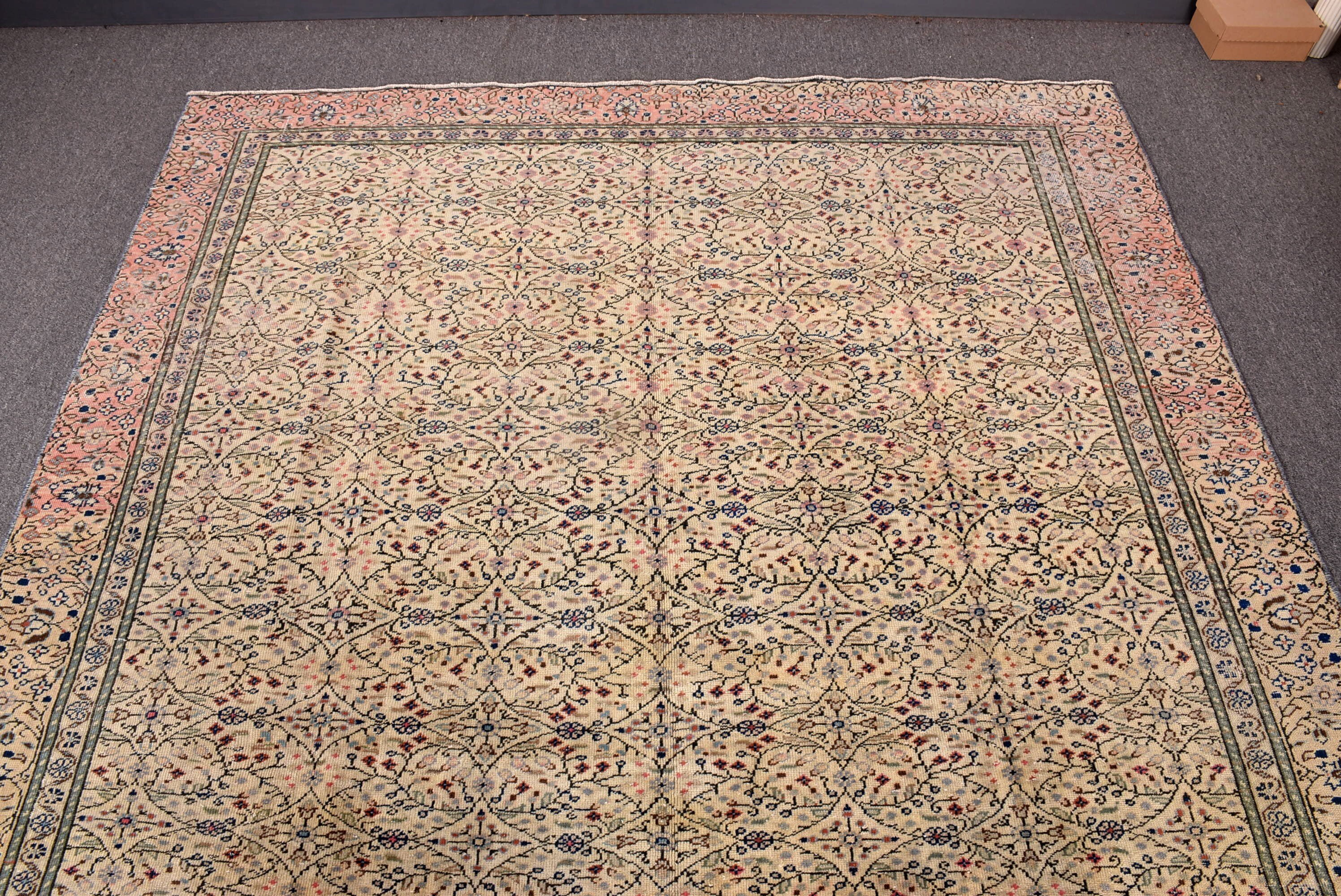 Yatak Odası Halıları, Geometrik Halı, Türk Halısı, Vintage Halılar, Bej 5.8x8.7 ft Büyük Halılar, Oryantal Halı, Büyük Vintage Halı