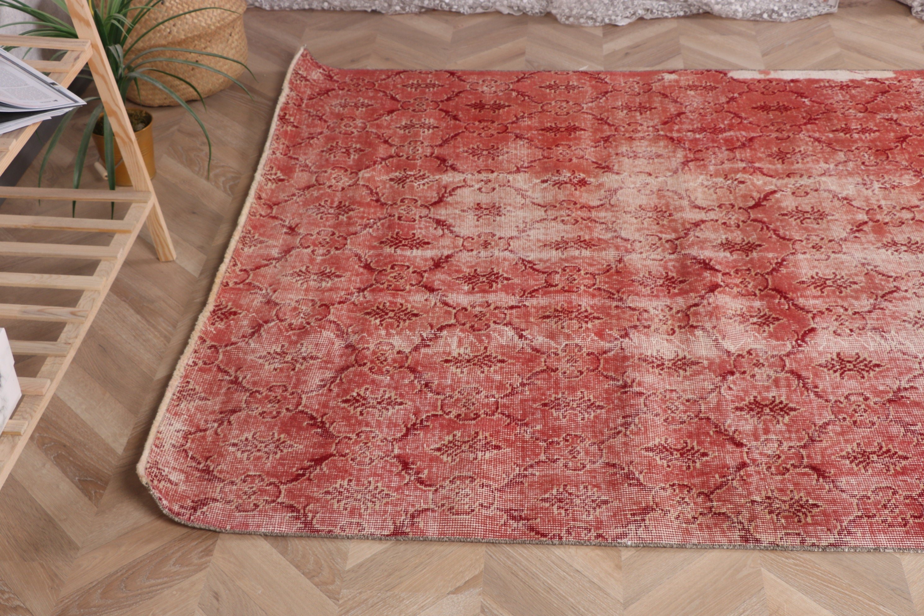 5x8.4 ft Büyük Halı, Bohem Halılar, Türk Halıları, Salon Halıları, Ev Dekorasyonu Halıları, Vintage Halı, Yatak Odası Halıları, Pembe El Dokuma Halılar