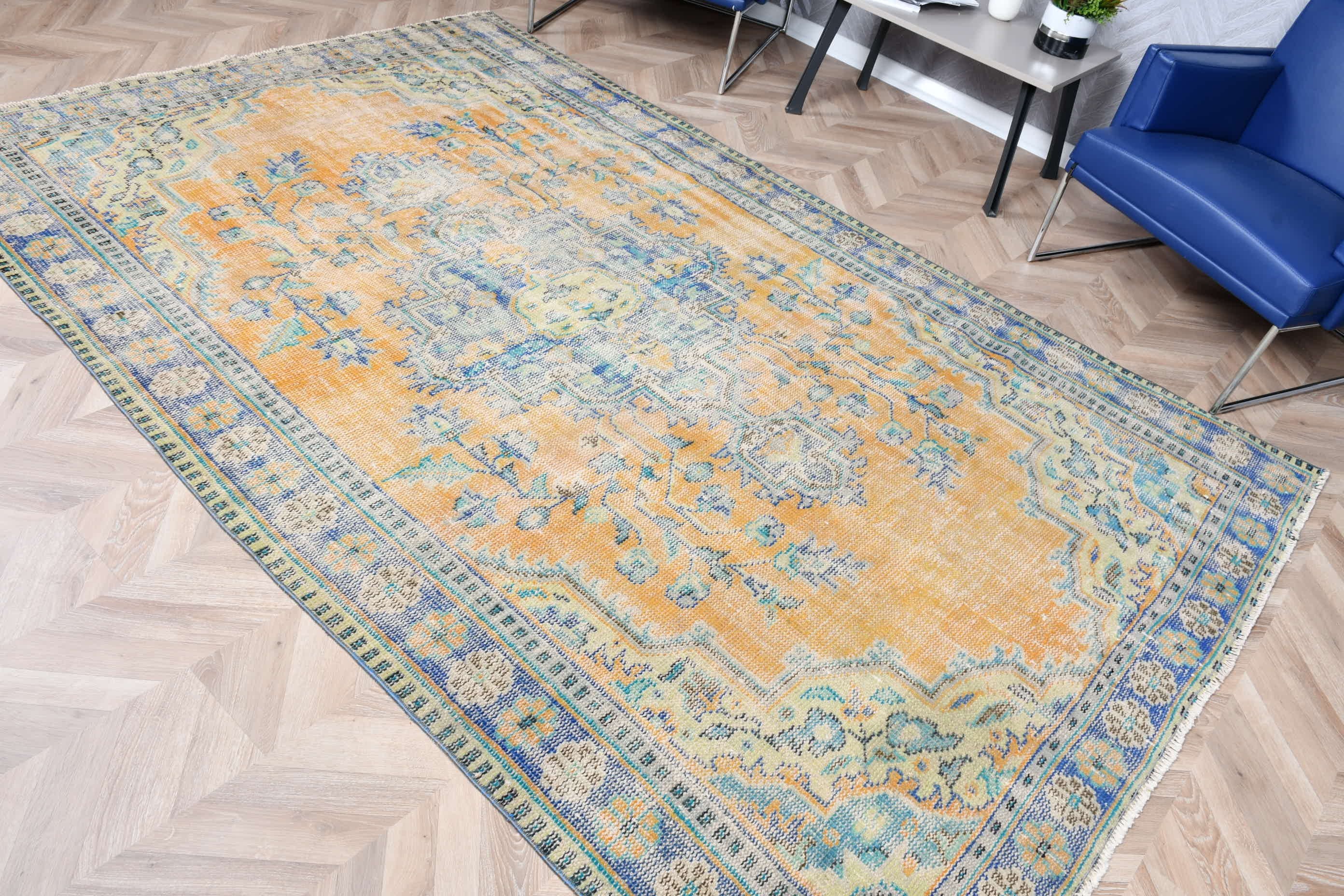 Vintage Halılar, Oturma Odası Halıları, Turuncu Oushak Halısı, Yemek Odası Halıları, Türk Halısı, 6x9.2 ft Büyük Halı, Salon Halısı, Soğuk Halı, Antika Halı