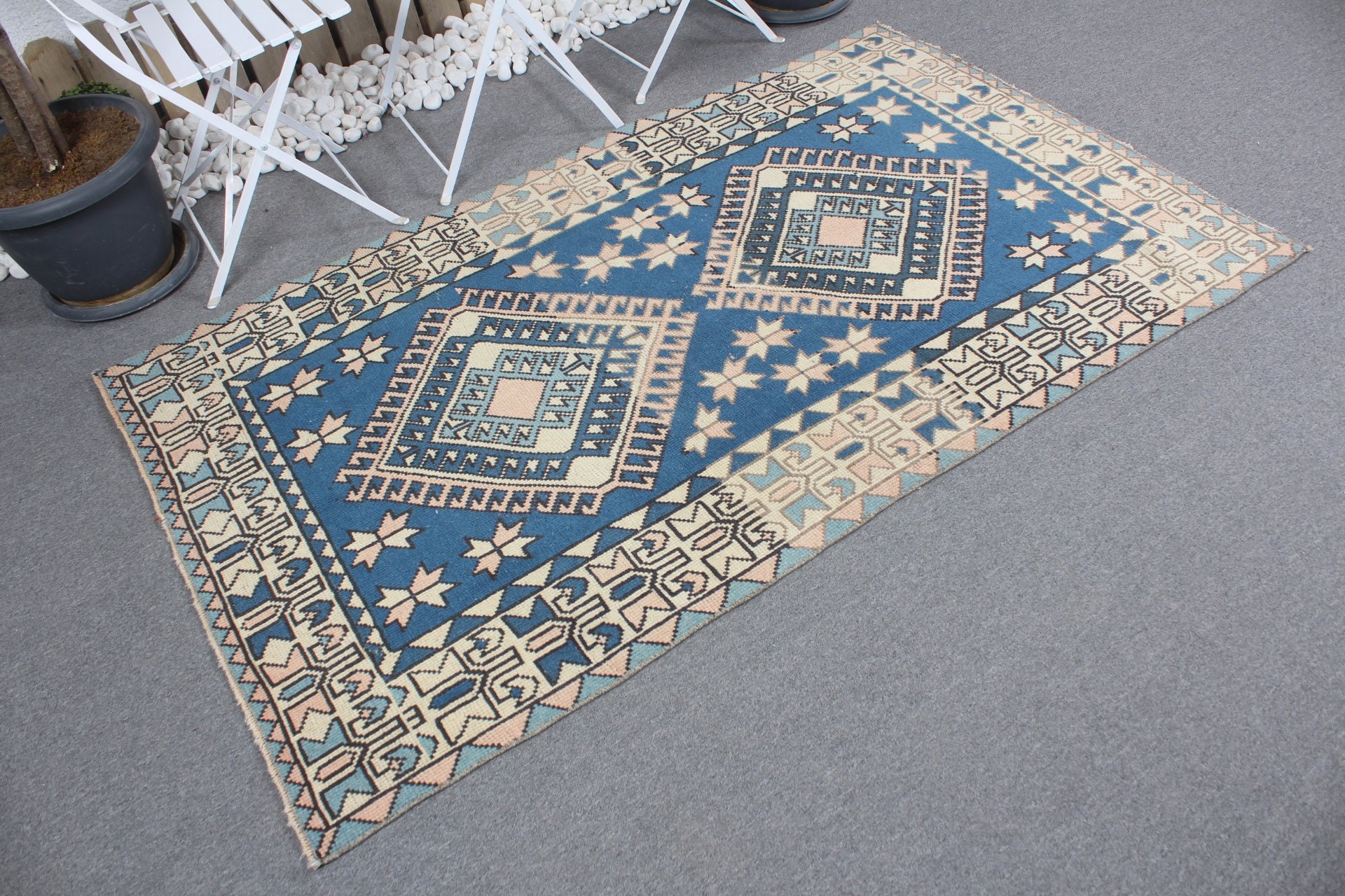 Antique Rugs, Vintage Rugs, Nursery Rug, Aztec Rug, Blue Floor Rug, Home Decor Rugs, 3.7x6.4 ft Accent Rugs, Turkish Rug, Kitchen Rug