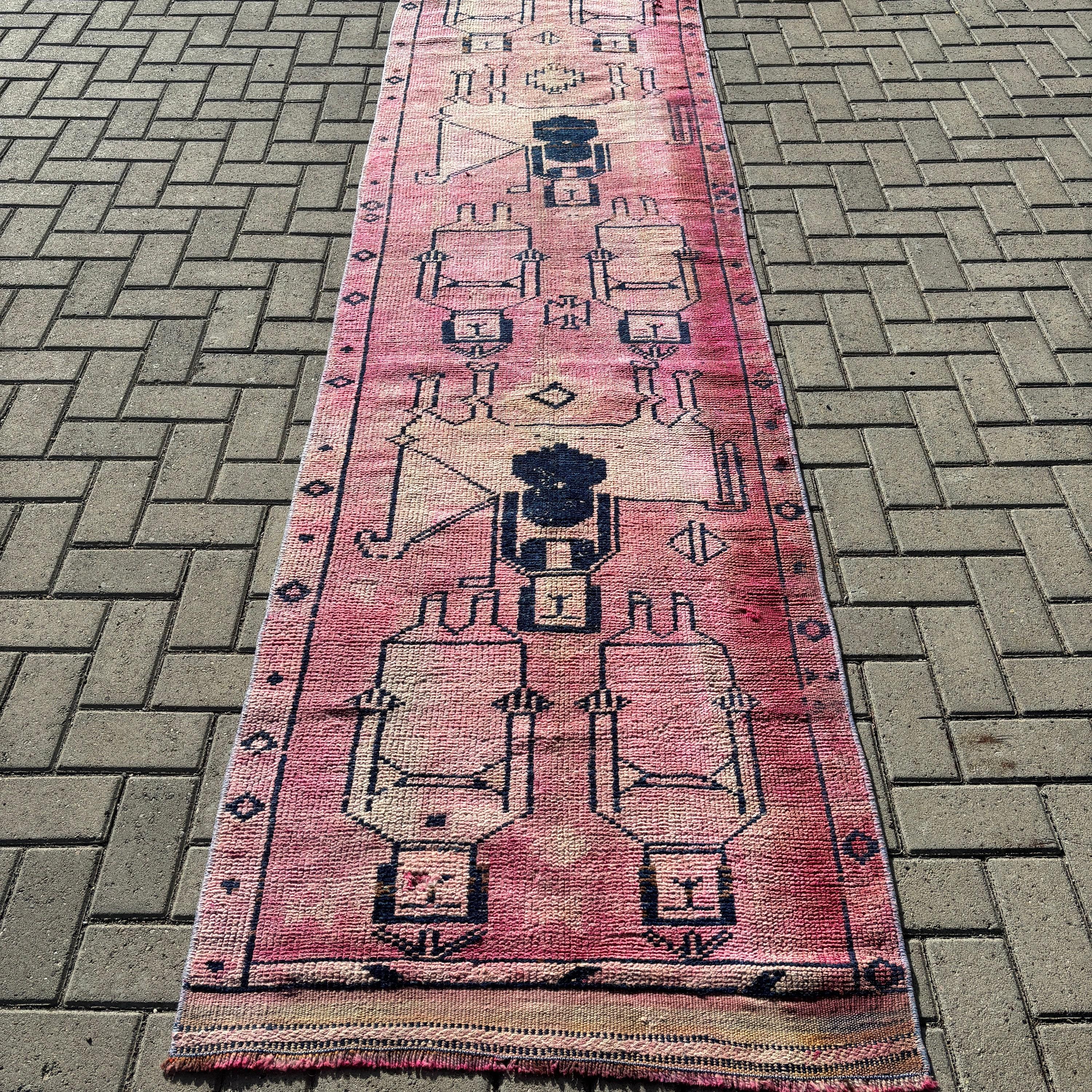 2.8x11 ft Runner Rugs, Aztec Rug, Home Decor Rug, Pink Kitchen Rug, Turkish Rugs, Vintage Rug, Vintage Runner Rugs, Wool Rugs, Stair Rug