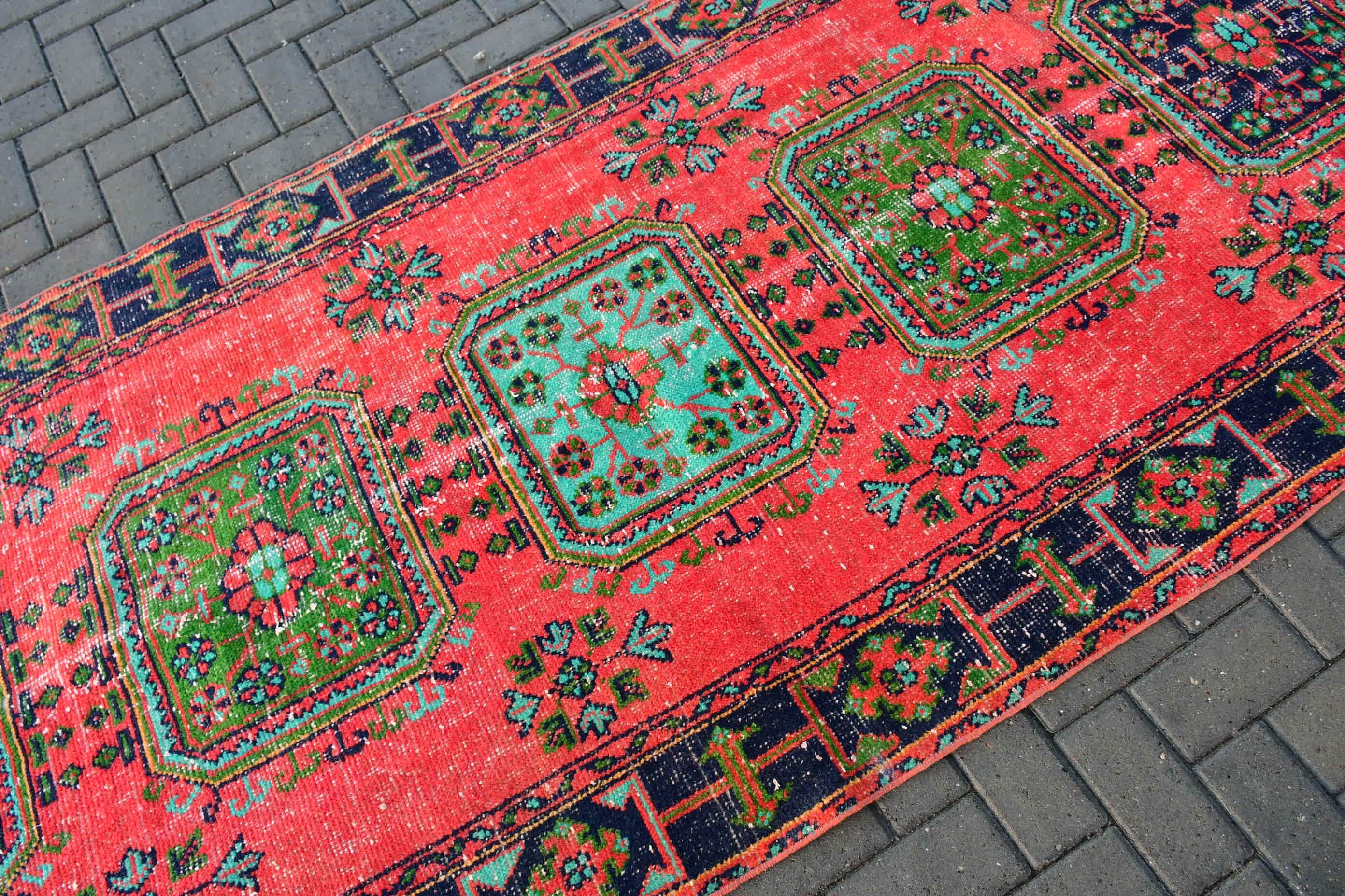 Oriental Rugs, 4.2x10.5 ft Runner Rugs, Corridor Rugs, Turkish Rug, Wool Rug, Hallway Rugs, Red Antique Rug, Vintage Rugs, Rugs for Runner