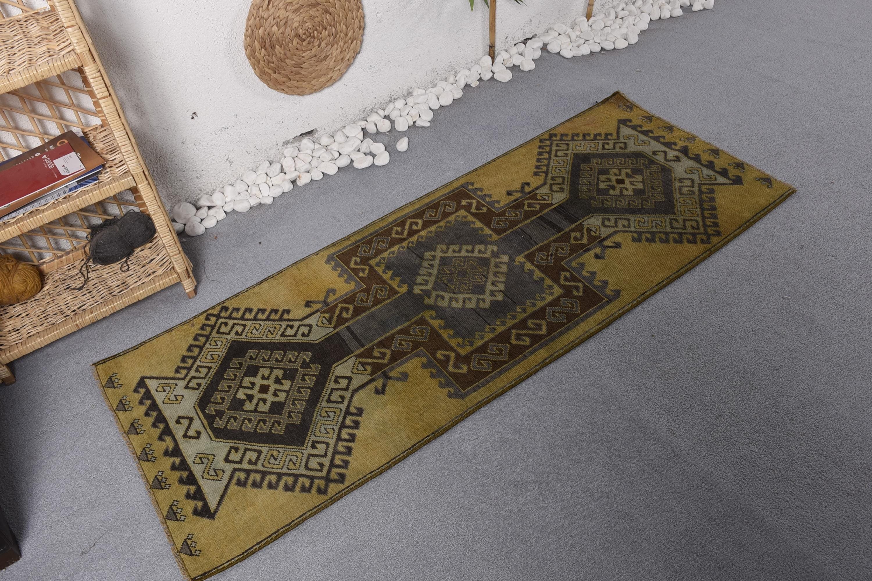 Luxury Rug, Statement Rugs, Vintage Rug, Corridor Rugs, Yellow  2.2x5.6 ft Runner Rug, Turkish Rug, Rugs for Kitchen