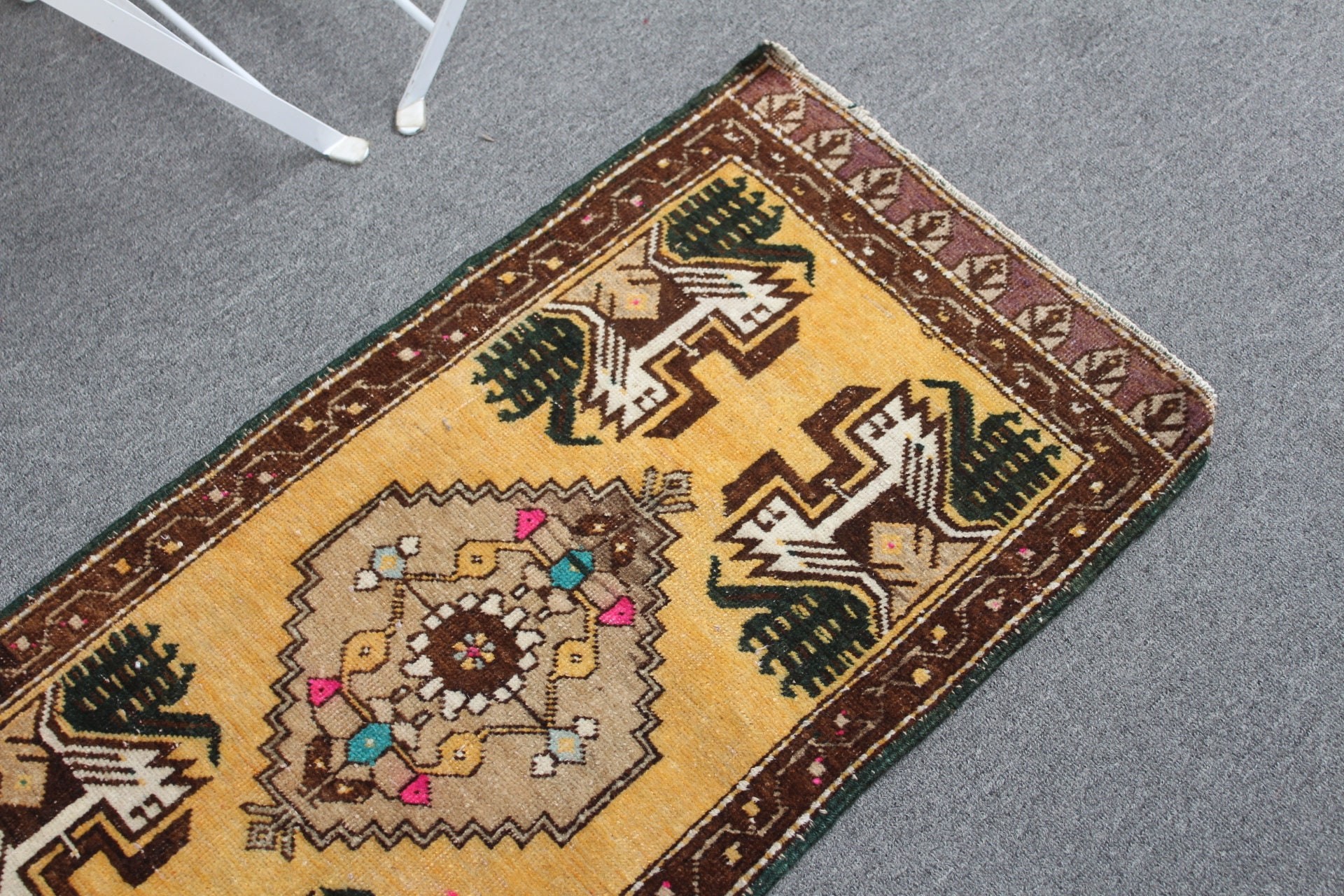 Türk Halısı, Vintage Halı, 1.6x3.2 ft Küçük Halı, Yatak Odası Halıları, Mutfak Halıları, Boho Halıları, Sarı Ev Dekor Halısı, Araba Paspas Halıları