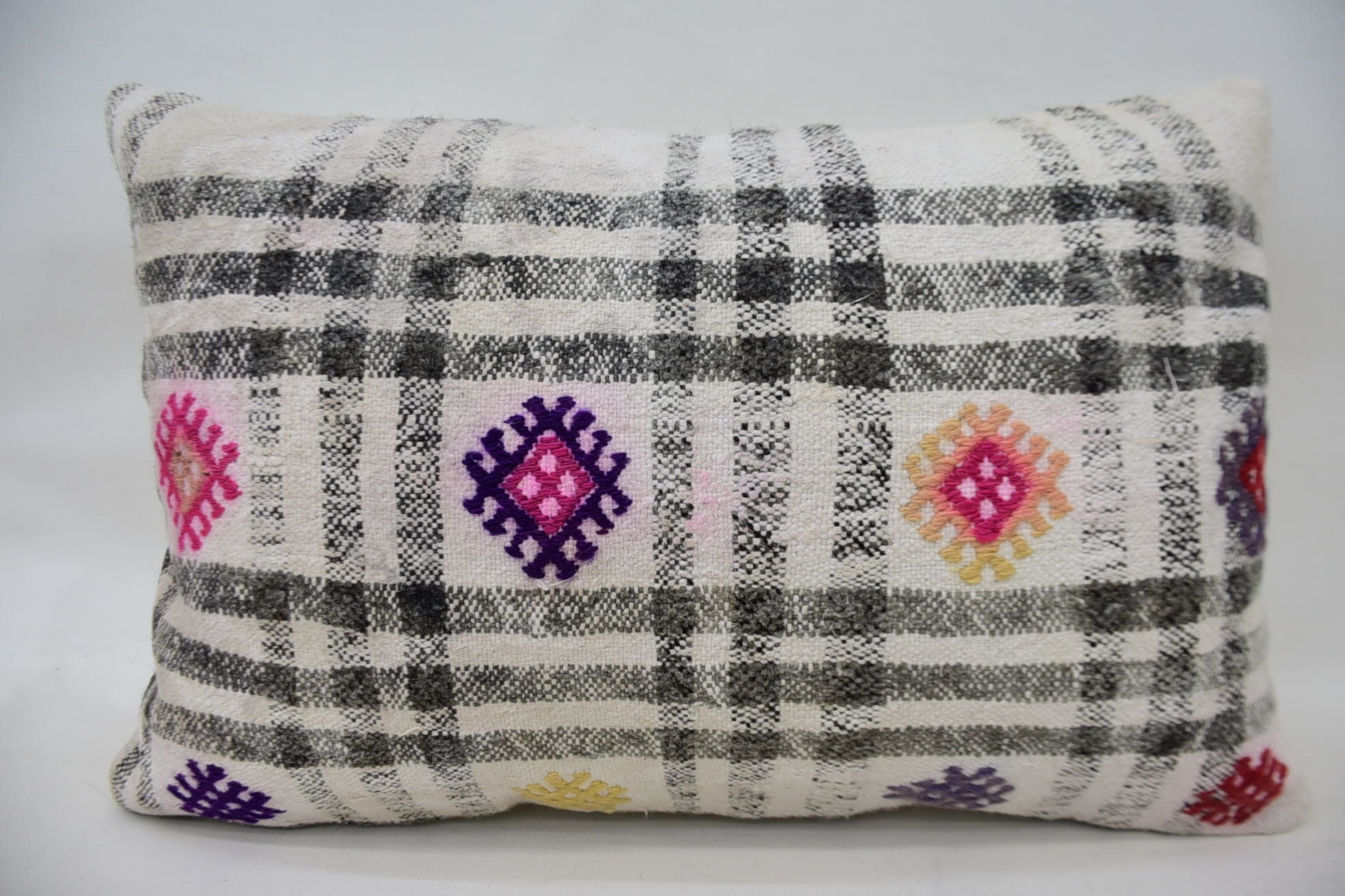 Pillow for Sofa, Ethnical Kilim Rug Pillow, Decorative Cushion Cover, Vintage Pillow, 16"x24" White Pillow Sham, Luxury Cushion Case