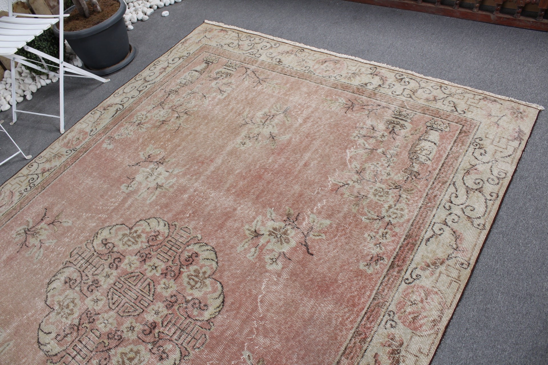 Floor Rug, Living Room Rug, Large Wool Rug Rugs, Vintage Rug, Pink Moroccan Rug, Bedroom Rug, Oushak Rug, Turkish Rug, 6.3x9.7 ft Large Rug