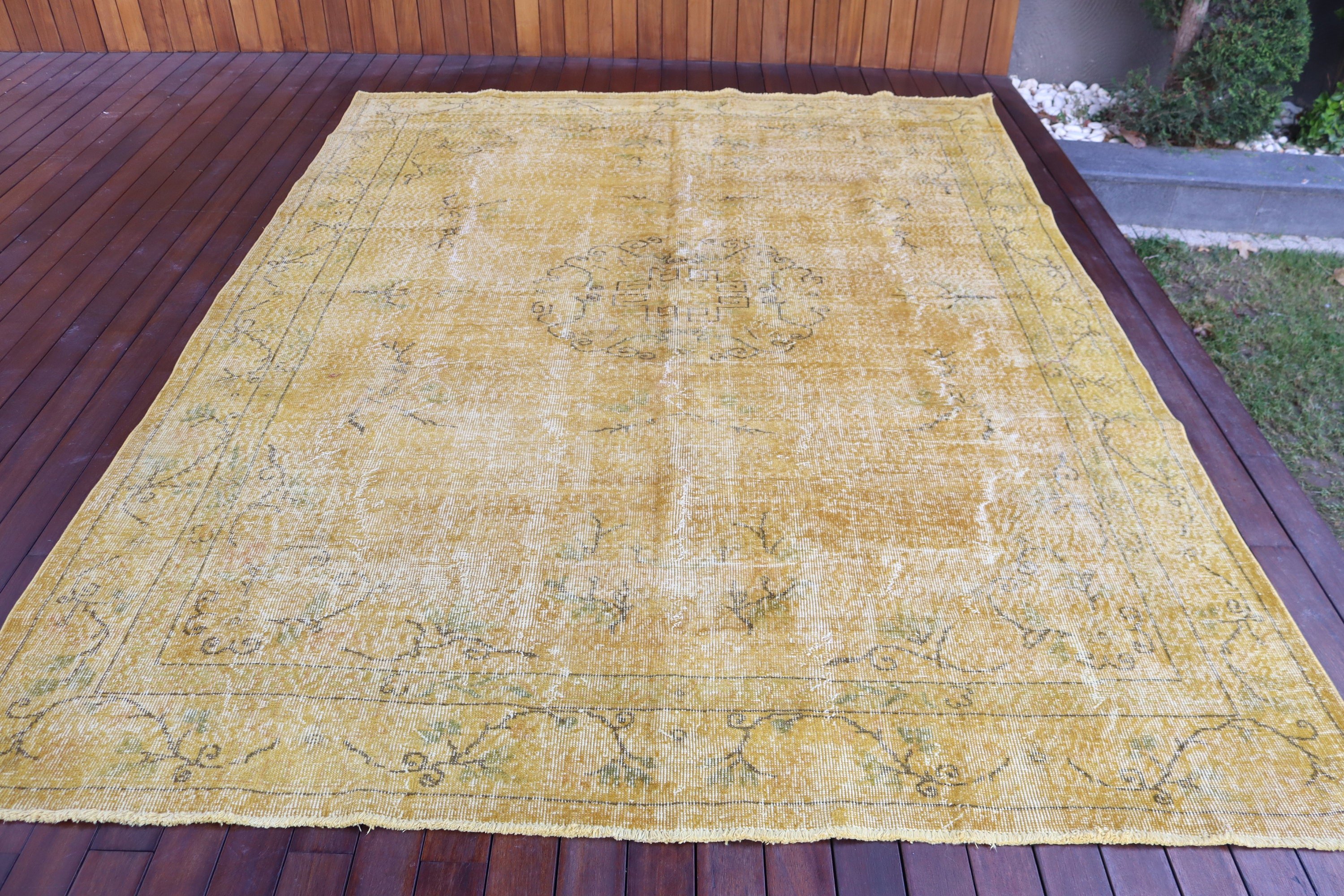 Vintage Rugs, Ethnic Rugs, Bedroom Rugs, Large Boho Rugs, Floor Rugs, Turkish Rug, Flatweave Rugs, 7.2x9.6 ft Large Rug, Yellow Kitchen Rug