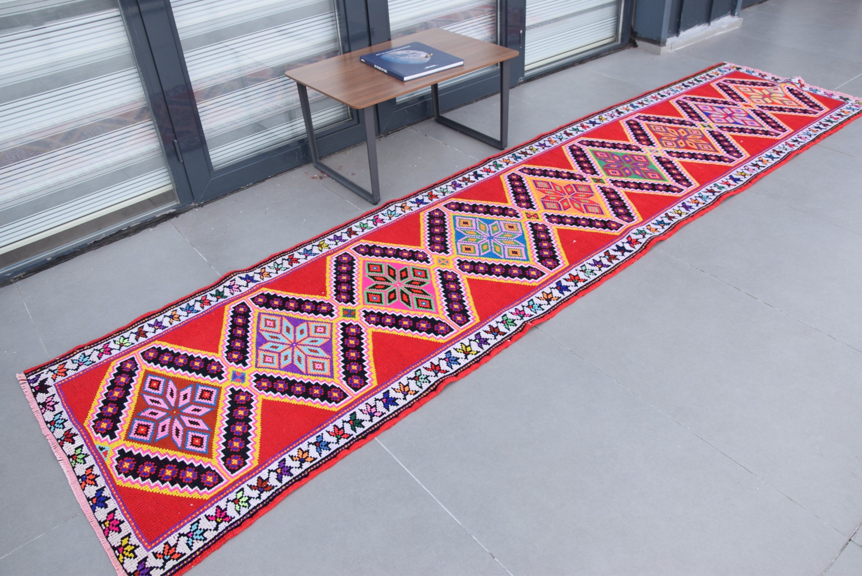 Red Oriental Rug, Stair Rugs, Hallway Rugs, Turkish Rug, Home Decor Rugs, Vintage Rug, Muted Rug, 3x12.1 ft Runner Rug, Antique Rug
