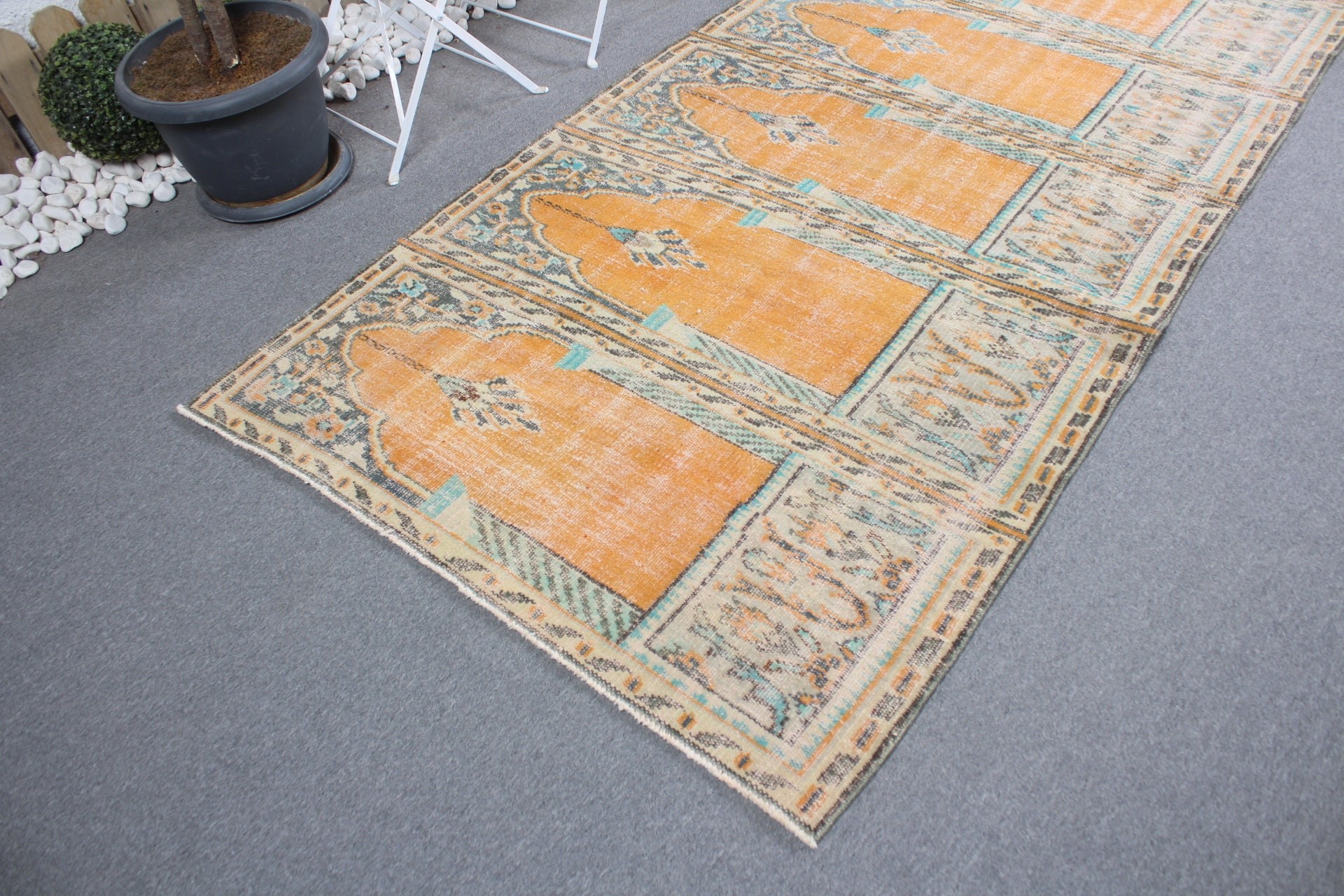 Yellow Wool Rugs, Floor Rugs, Vintage Rug, 4.2x9.2 ft Area Rug, Rugs for Area, Art Rugs, Turkish Rug, Indoor Rug, Bedroom Rug, Oriental Rug