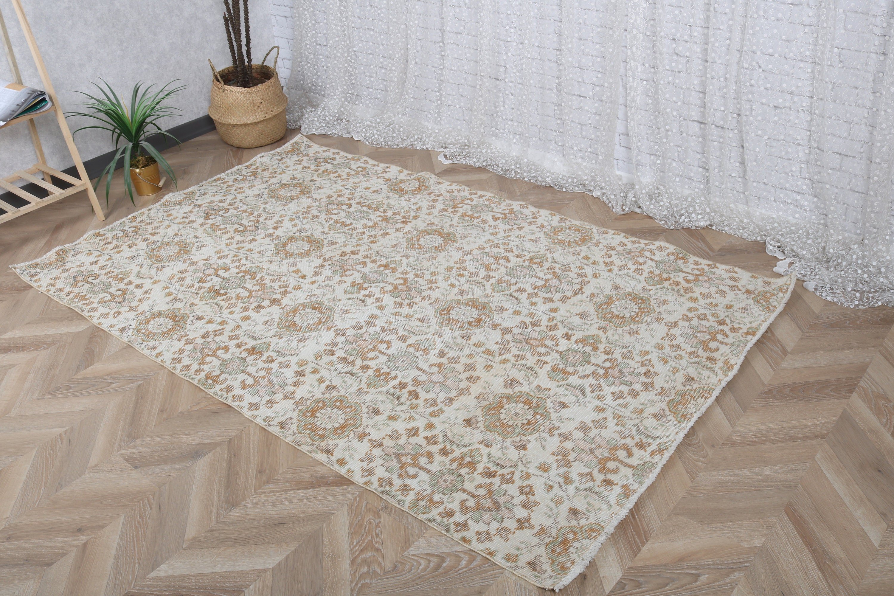 Oushak Area Rug, Bedroom Rugs, 4.4x7.2 ft Area Rug, Vintage Rugs, Luxury Rug, Kitchen Rugs, Beige Handwoven Rugs, Turkish Rug