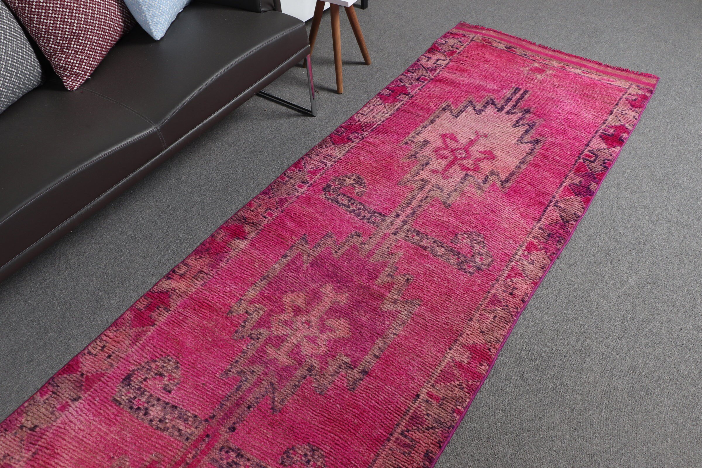 Anatolian Rug, Vintage Rug, Pink Oriental Rug, 3x12.1 ft Runner Rugs, Turkish Rug, Bedroom Rug, Kitchen Rug, Hallway Rugs, Bright Rug