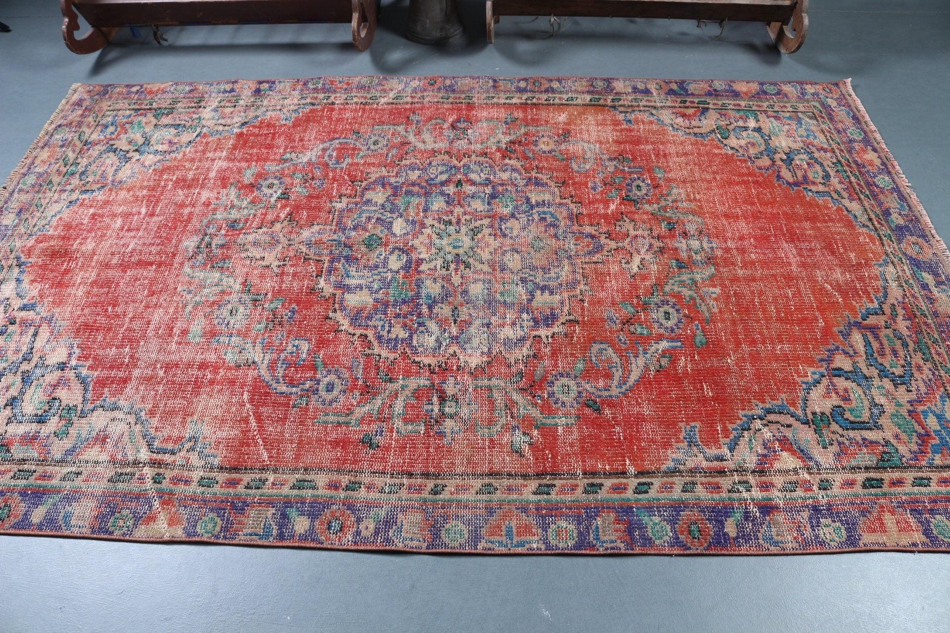 Anadolu Halısı, Vintage Halılar, 5.1x7.9 ft Büyük Halı, Salon Halısı, Yatak Odası Halıları, Soğuk Halı, Kırmızı Antika Halı, Yatak Odası Halısı, Türk Halısı