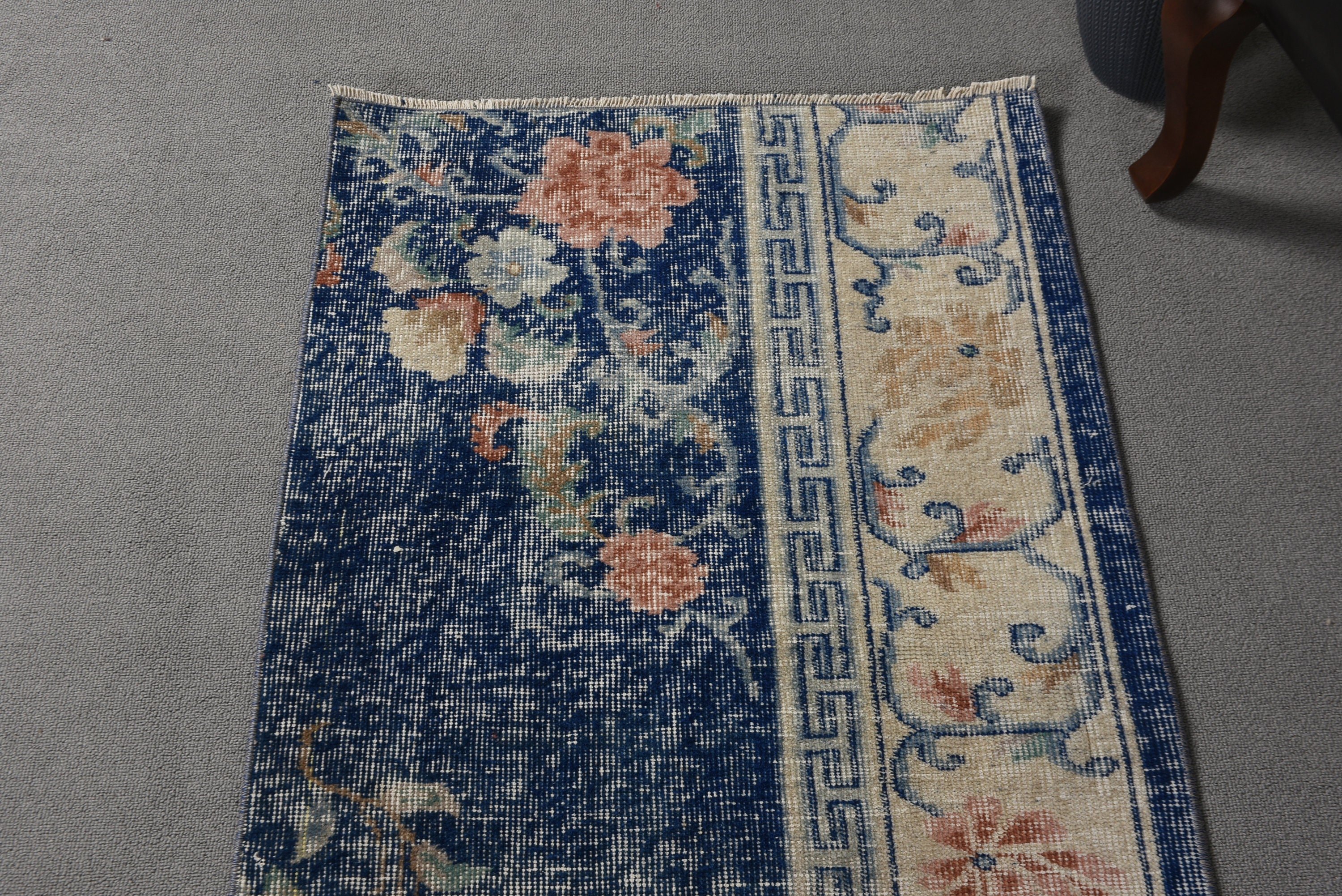 Long Runner Rugs, Turkish Rug, Blue Bedroom Rugs, 2.3x7.9 ft Runner Rugs, Oushak Rug, Aesthetic Rugs, Stair Rug, Vintage Rug