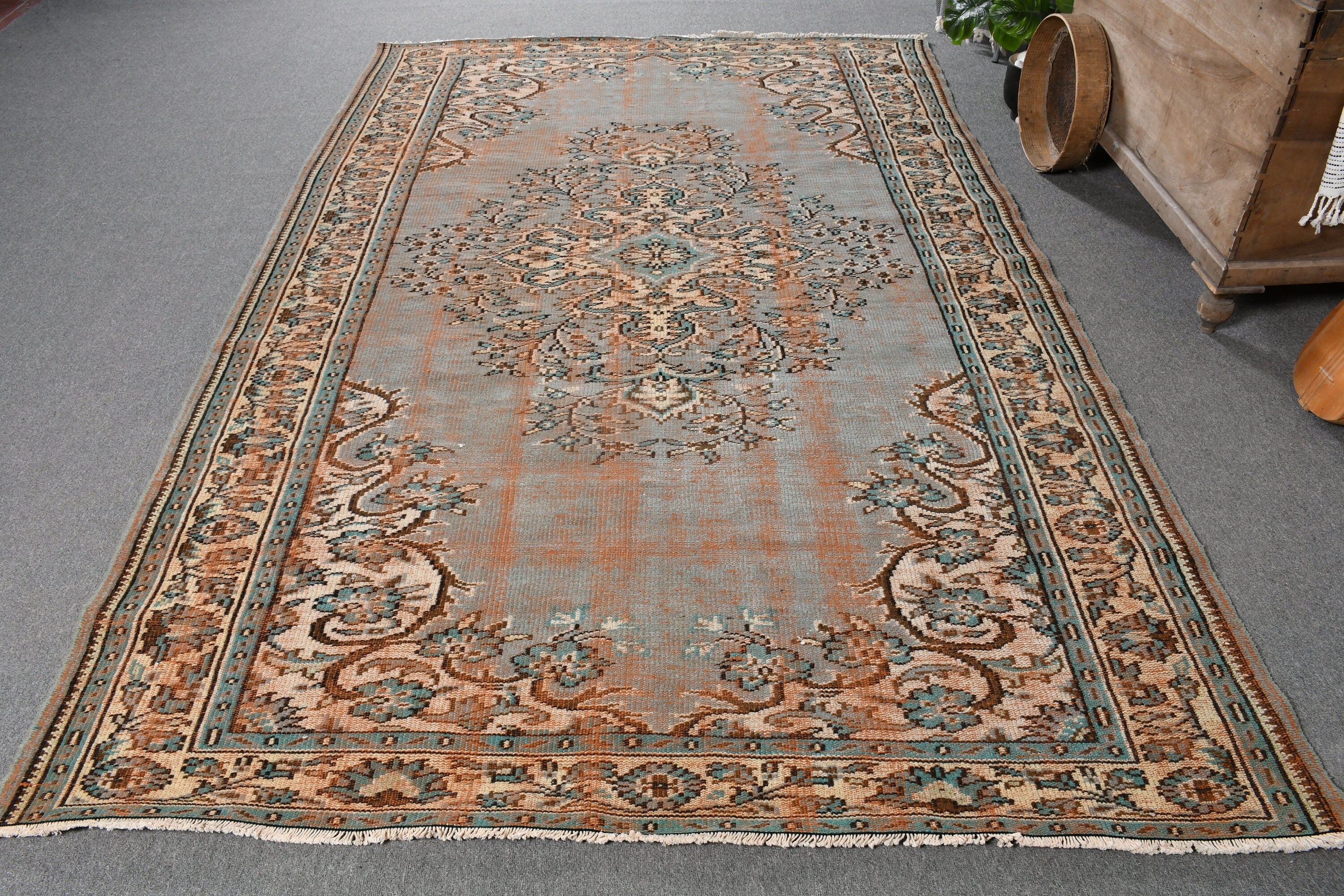 Living Room Rug, Vintage Rug, Oriental Rug, Kitchen Rug, Dining Room Rugs, 5.9x9.4 ft Large Rug, Floor Rug, Green Kitchen Rug, Turkish Rugs