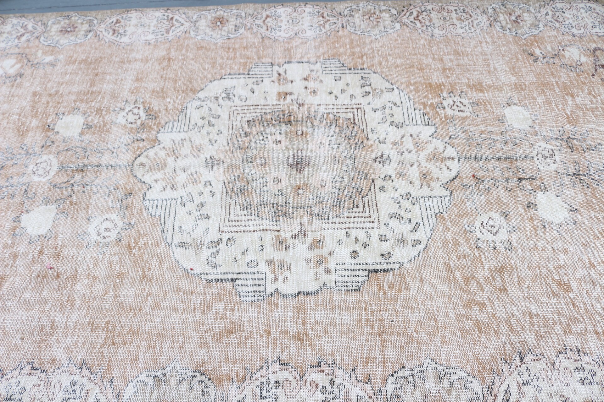 Vintage Halılar, Oturma Odası Halıları, Havalı Halılar, Bej Oushak Halı, Salon Halıları, 5,9x10,2 ft Büyük Halı, Salon Halıları, Antika Halı, Türk Halıları