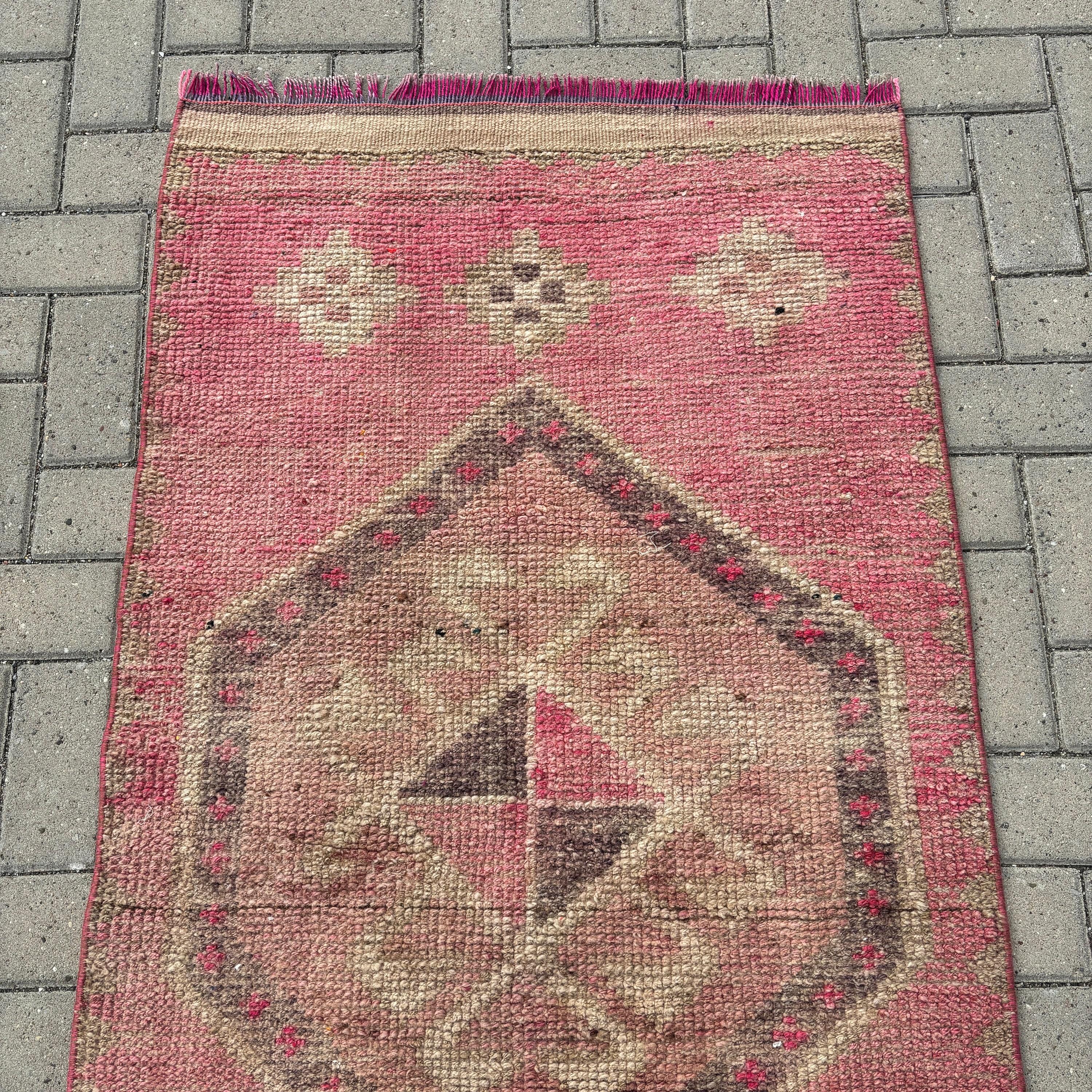 Hallway Rugs, Bedroom Rug, Statement Rug, Pink Floor Rugs, Handmade Rug, 2.8x9.4 ft Runner Rug, Vintage Rug, Rugs for Stair, Turkish Rug