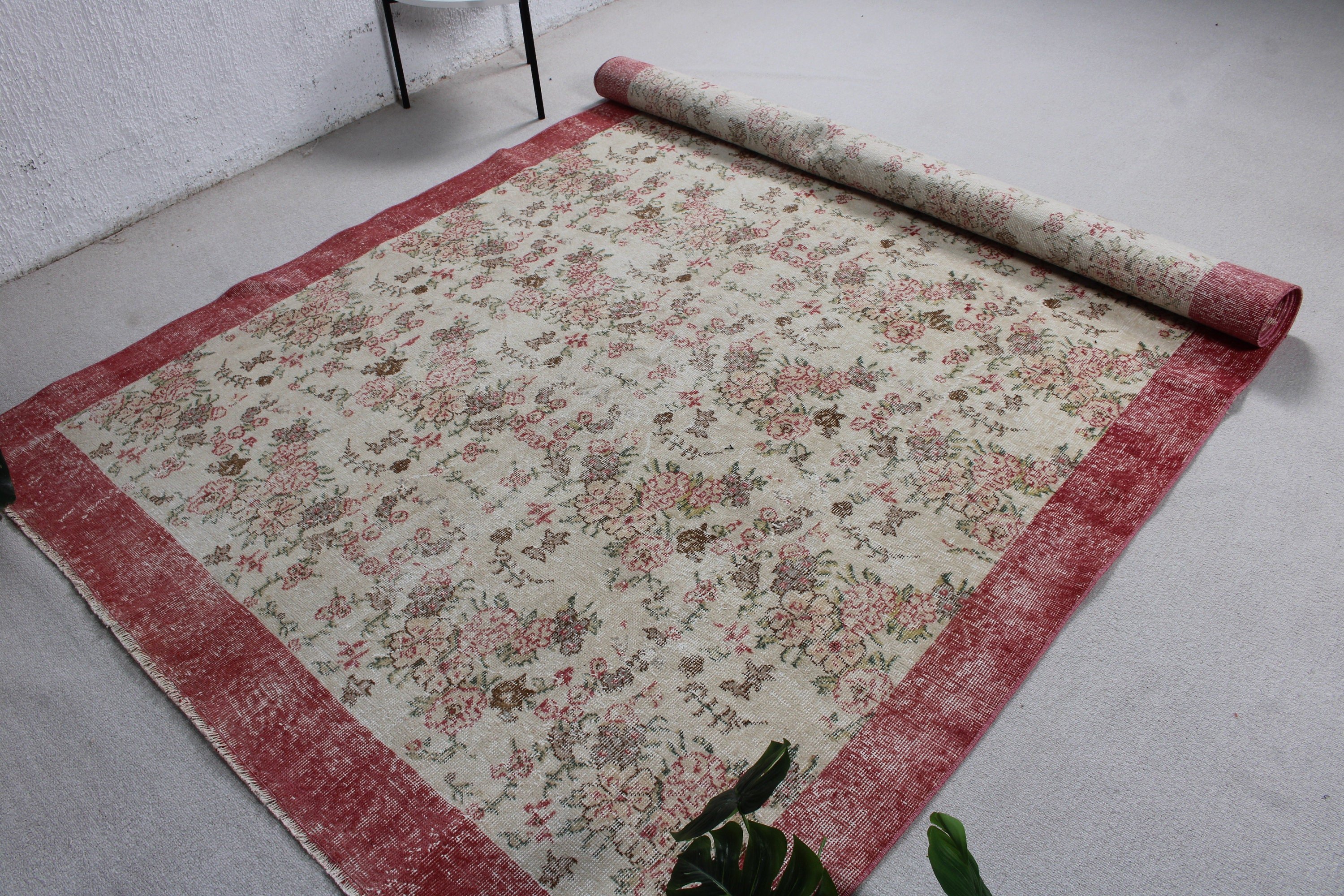 Türk Halıları, 6.3x10.5 ft Büyük Halılar, Büyük Oushak Halısı, Düz Dokuma Halılar, Boho Halısı, Vintage Halı, Yatak Odası Halısı, Pembe El Dokuma Halısı, Antika Halı