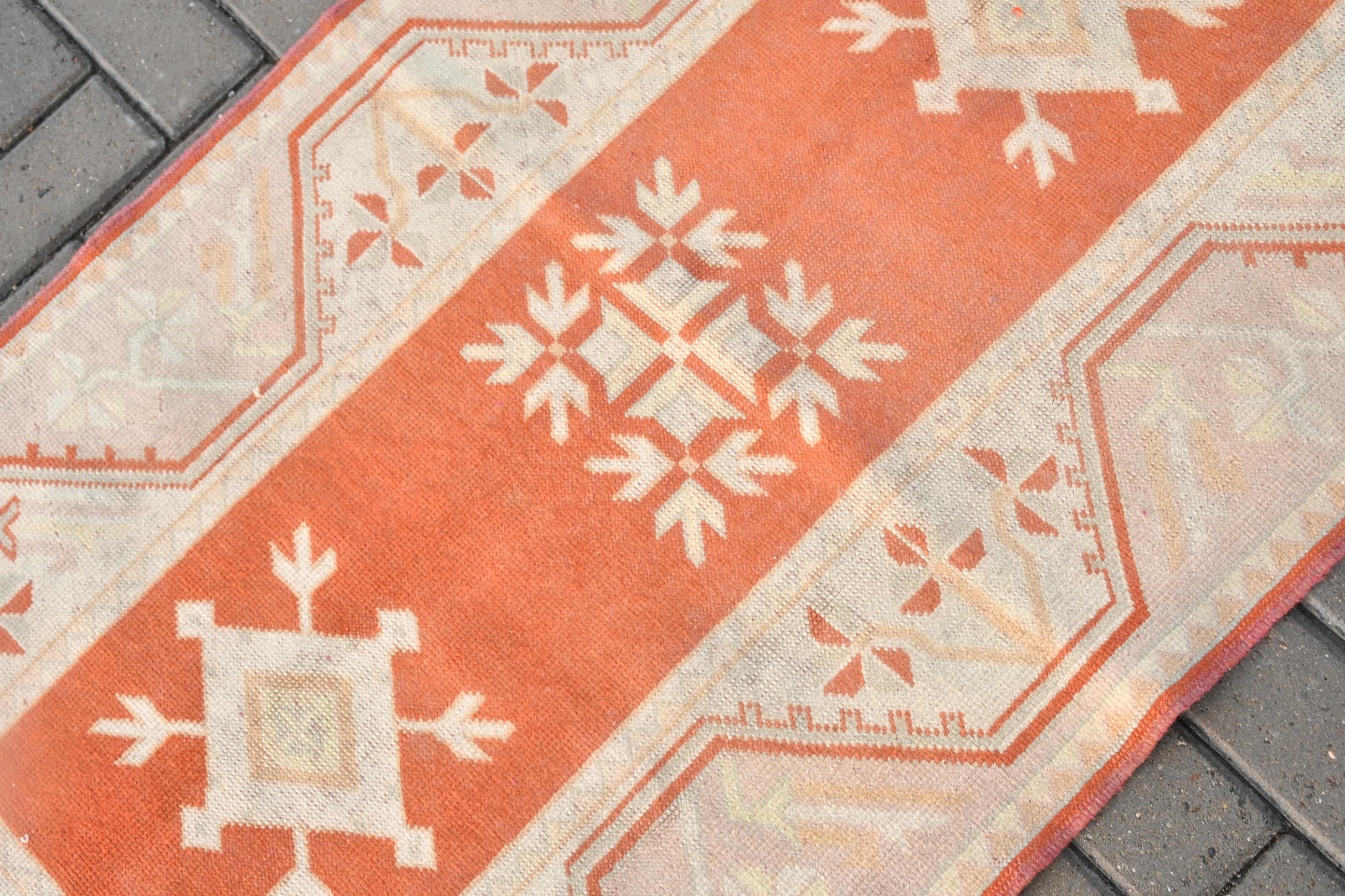 Orange Moroccan Rug, Oushak Rugs, 2.7x5 ft Small Rugs, Aztec Rug, Turkish Rug, Wall Hanging Rug, Bedroom Rug, Vintage Rugs