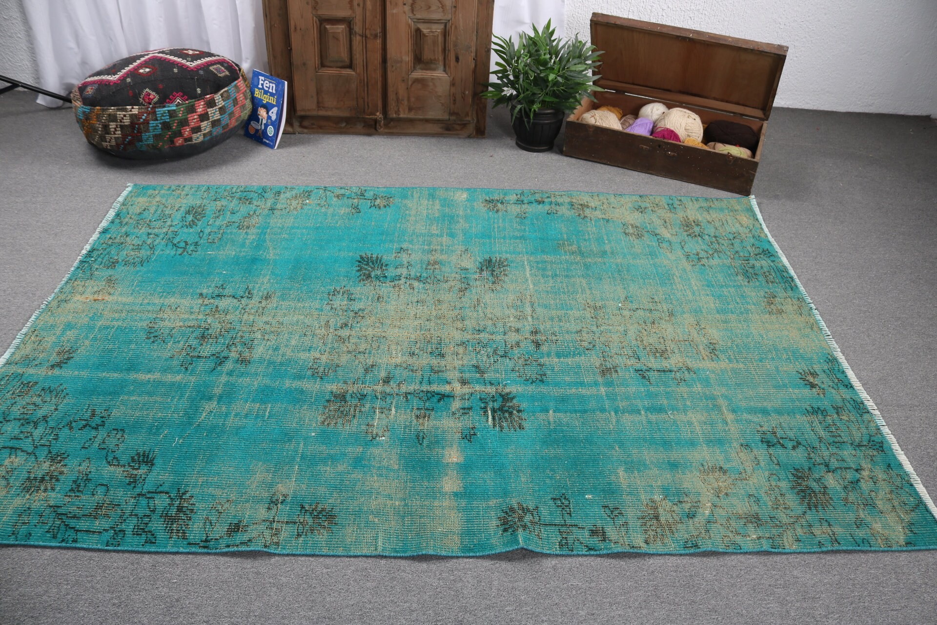 Green Modern Rug, Bedroom Rug, Luxury Rugs, 5.1x7.4 ft Area Rug, Vintage Rugs, Cool Rug, Turkish Rugs, Flatweave Rugs, Rugs for Bedroom